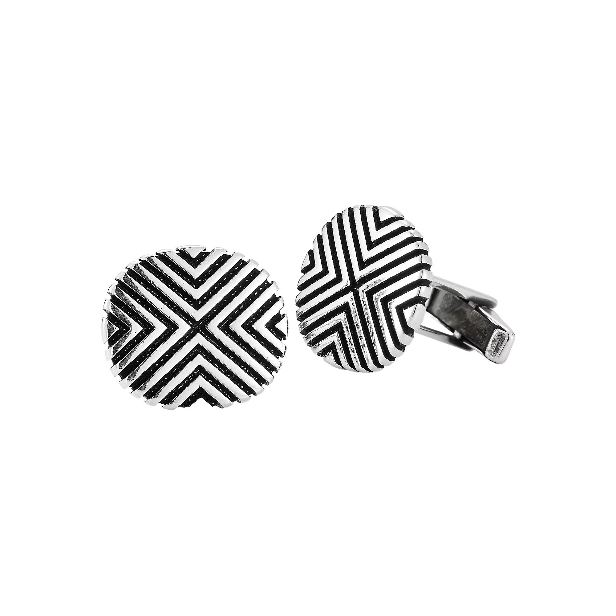 Menster Men's Sterling Silver Oxidized Geometric Cuff Links Product Image