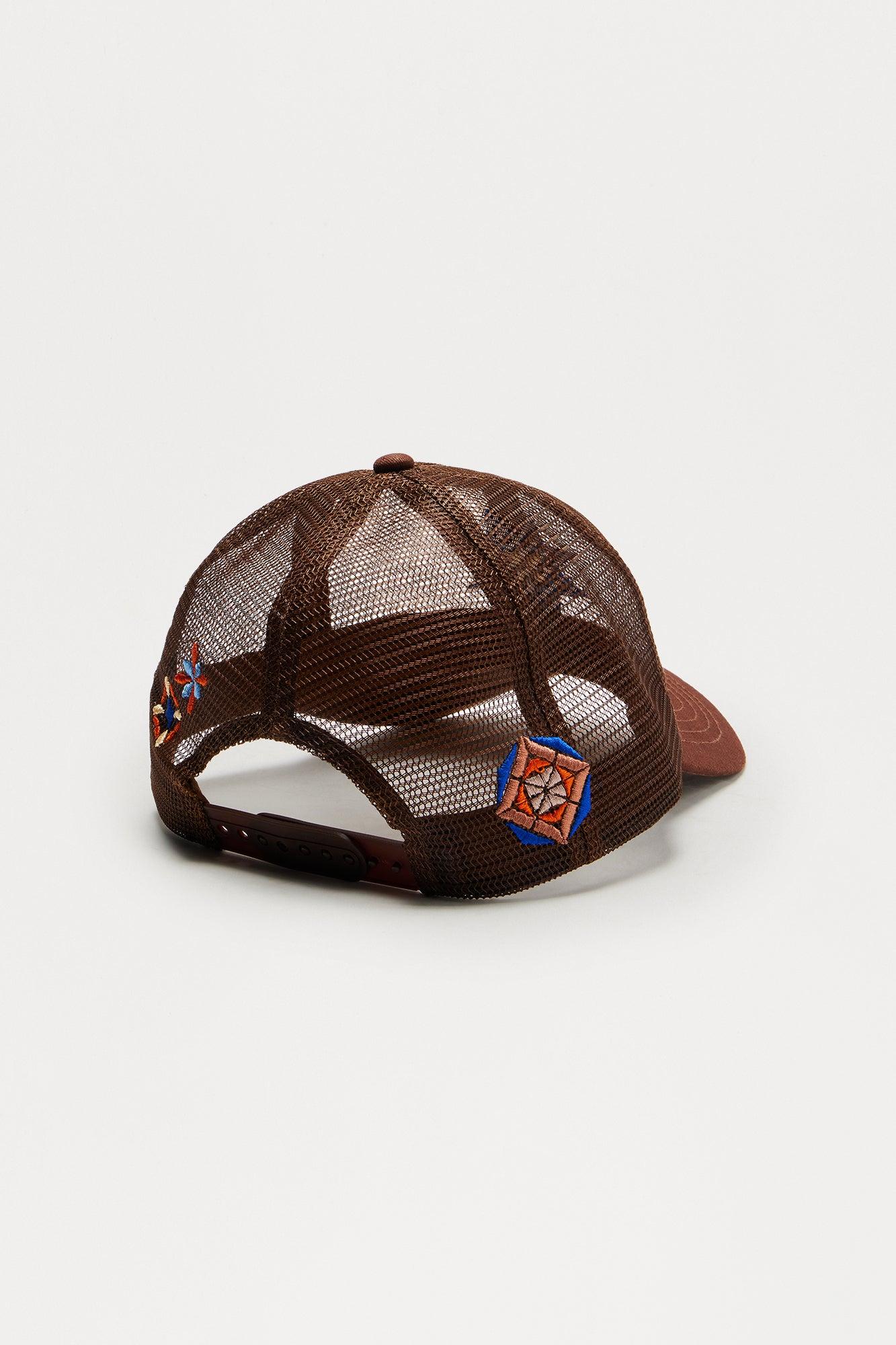 Mesh Embroidered Snapback Hat - Brown Product Image