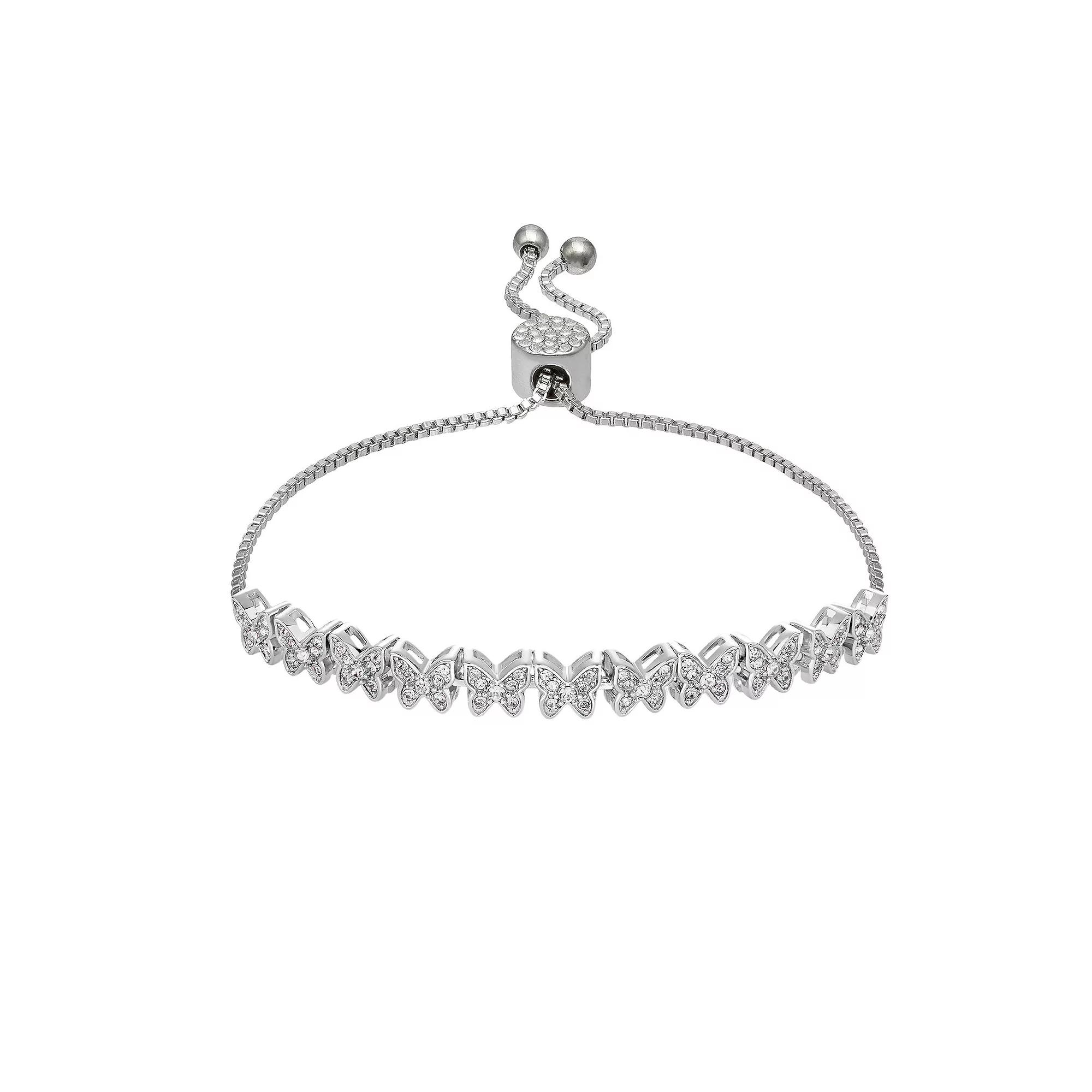 Brilliance Crystal Butterflies Adjustable Bracelet, Women's, Size: 5-9" ADJ, Silver Tone White Product Image