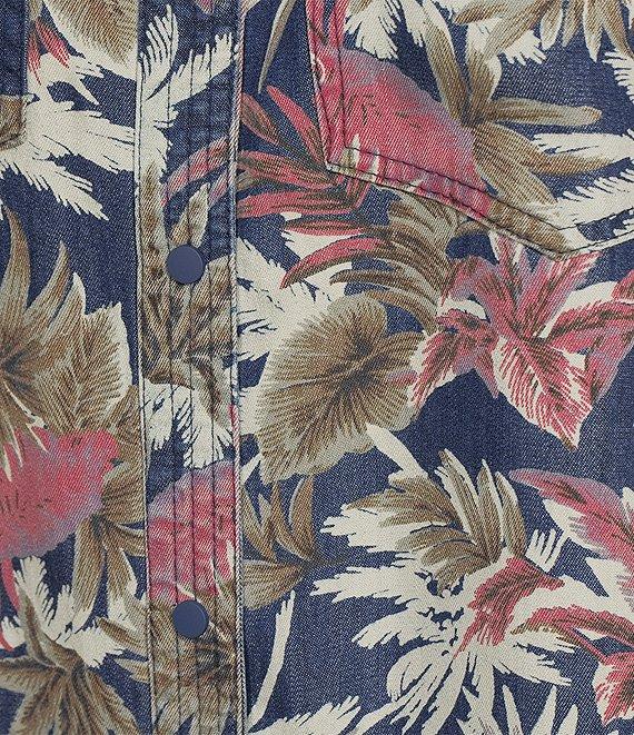 Intro Lyocell Tropical Print Collared Long Roll-Tab Sleeve Snap-Front Shirt Product Image