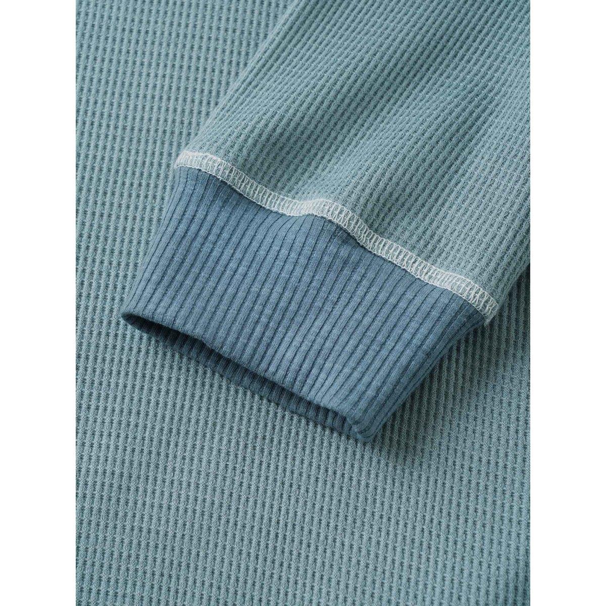 Plus Size Patchwork Texture Waffle Knit Sweatshirt Women Stone Casual Topstitching V-neck Everyday Sweatshirts BloomChic 18-20/2X Product Image