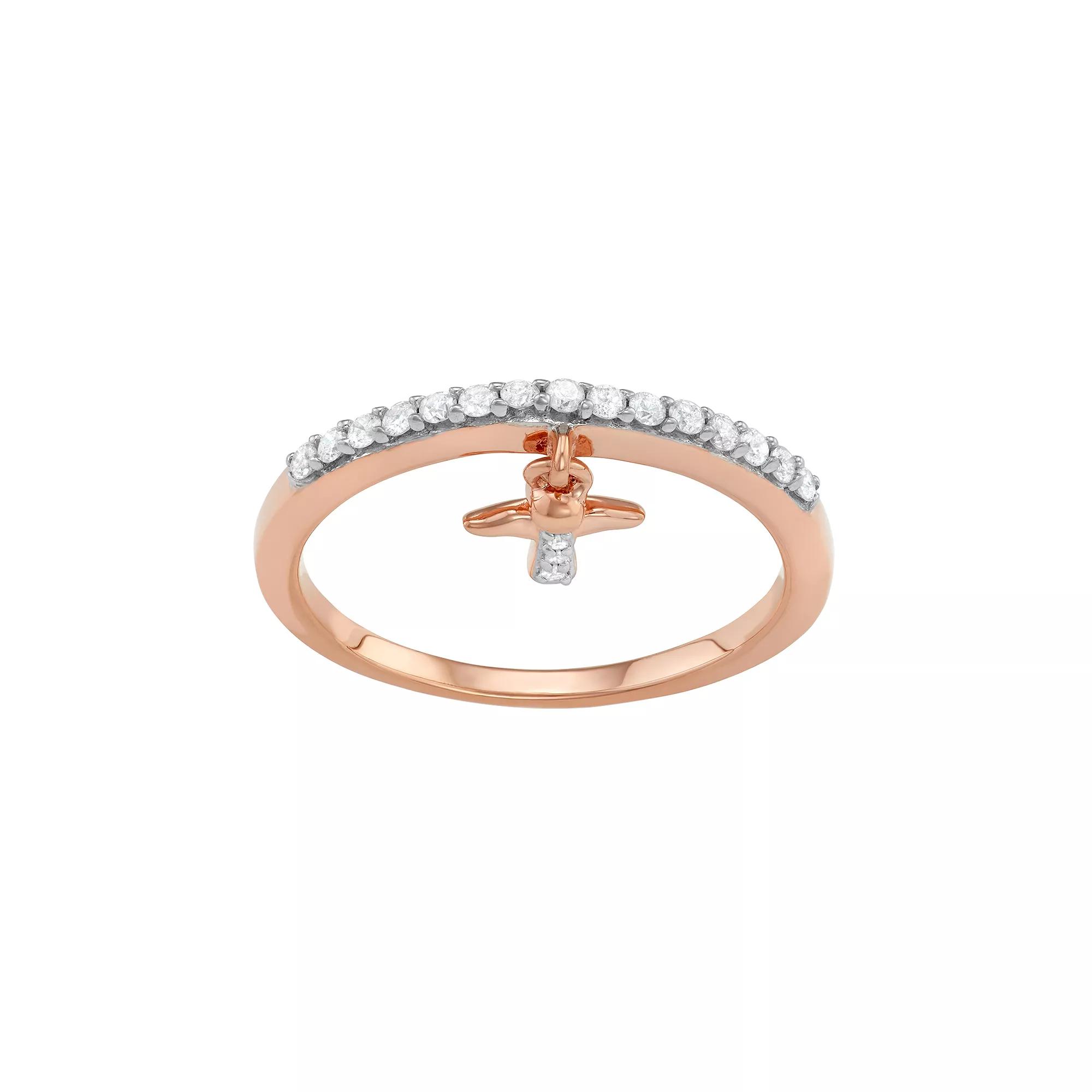 Jewelexcess Sterling Silver 1/5 Carat T.W. Diamond Angel Charm Ring, Women's, Size: 6, Rose Gold Tone Product Image