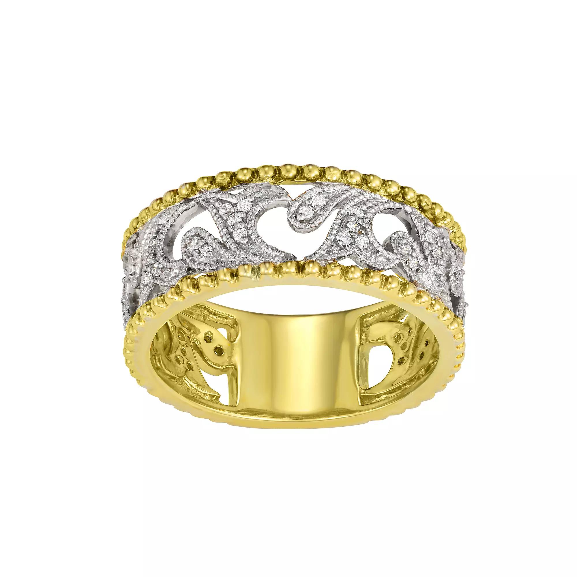 Two Tone 10k Gold 1/5 Carat T.W. Diamond Filigree Wedding Band, Womens Product Image