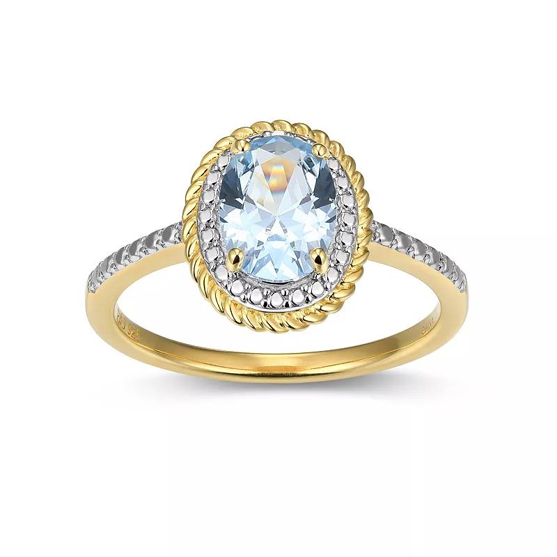 18k Gold Over Silver Gemstone & Diamond Accent Halo Ring, Women's, March Synthetic Spinel Product Image
