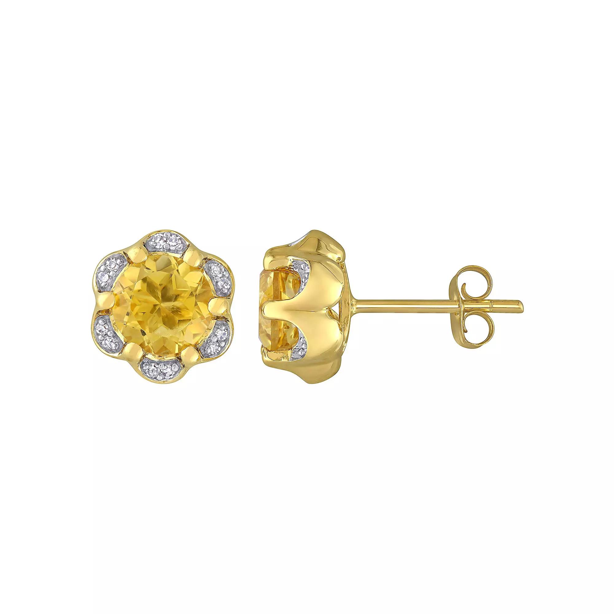 Stella Grace 14k Gold Citrine & Diamond Accent Flower Stud Earrings, Women's, Yellow Product Image