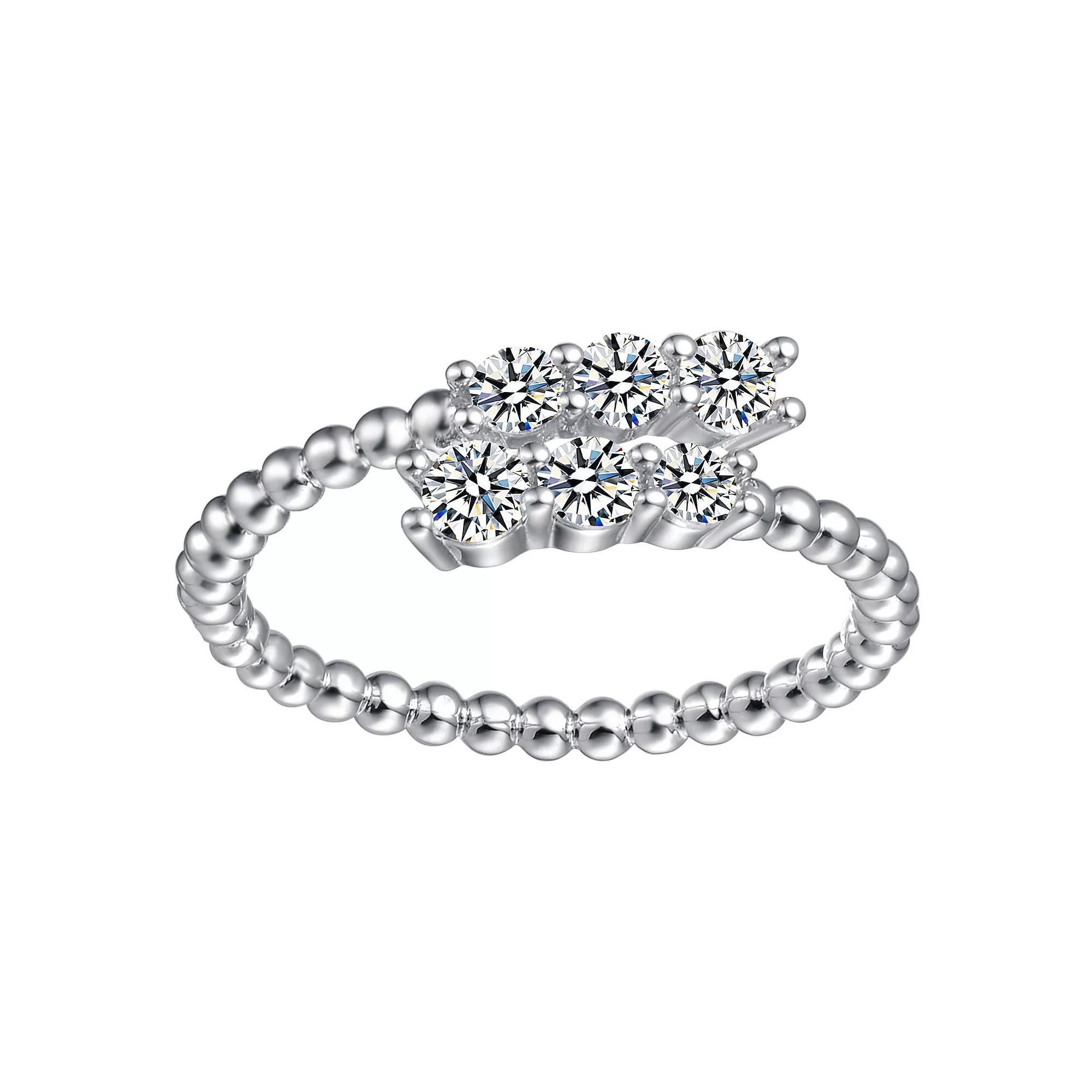 Sterling Silver Cubic Zirconia Coiled Bead Stacking Ring, Womens Product Image