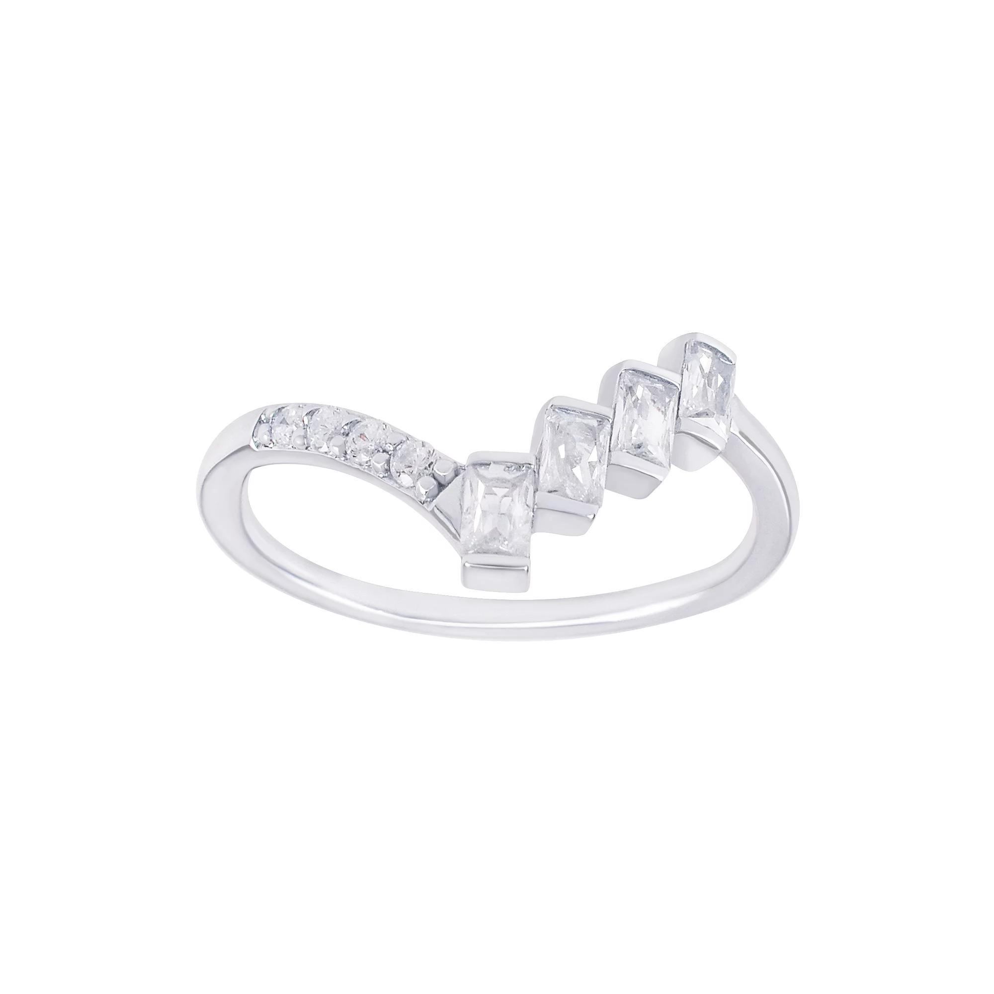 SIRI Rhodium-Plated Sterling Silver Cubic Zirconia Ring with Criss-Cross Marquise Stones, Women's, Size: 8 Product Image