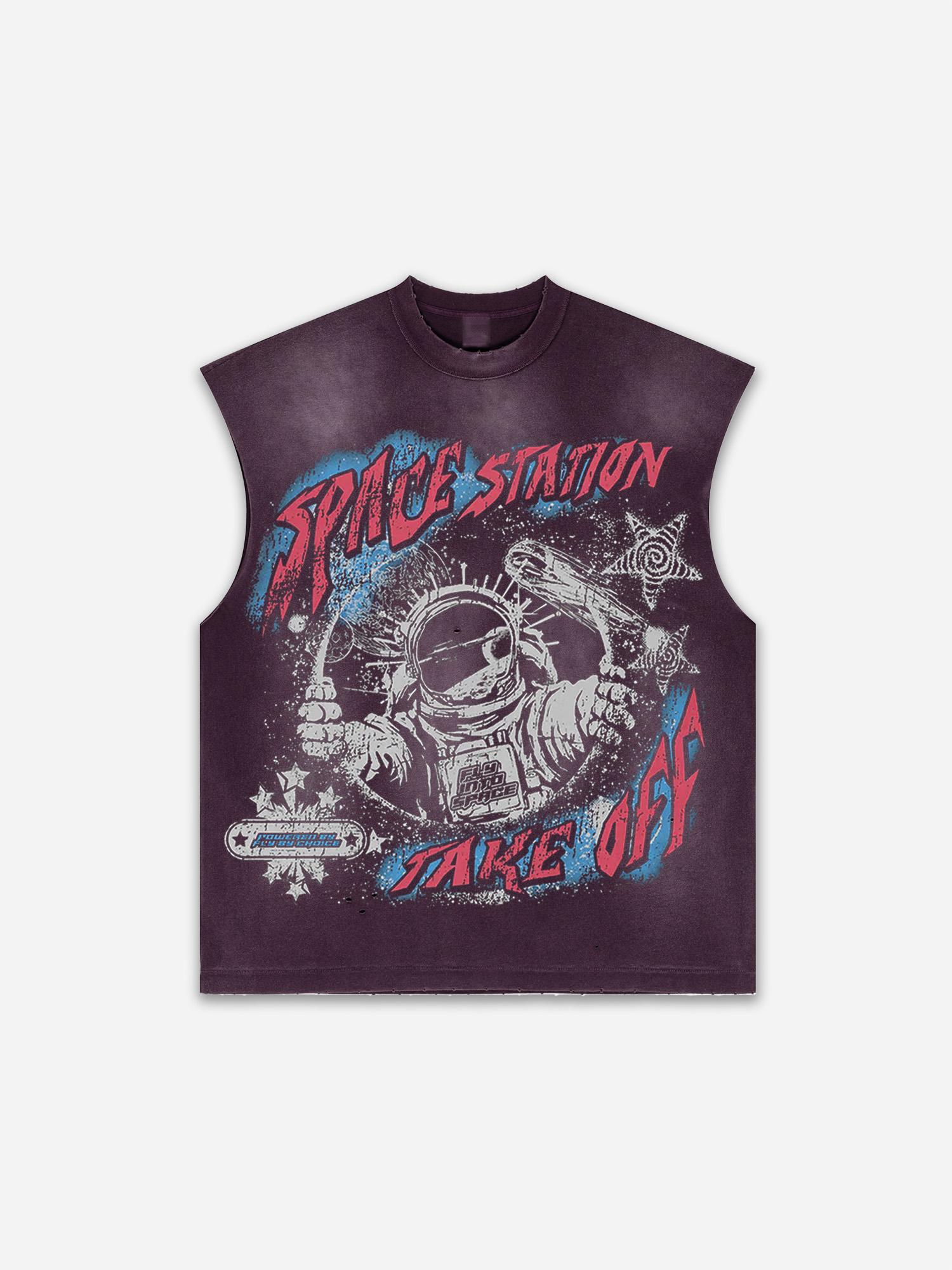 Sopula Men's Fly By Choice X Spacestation Graphic Print Distressed Tank Tops Sleeveless Shirts Product Image