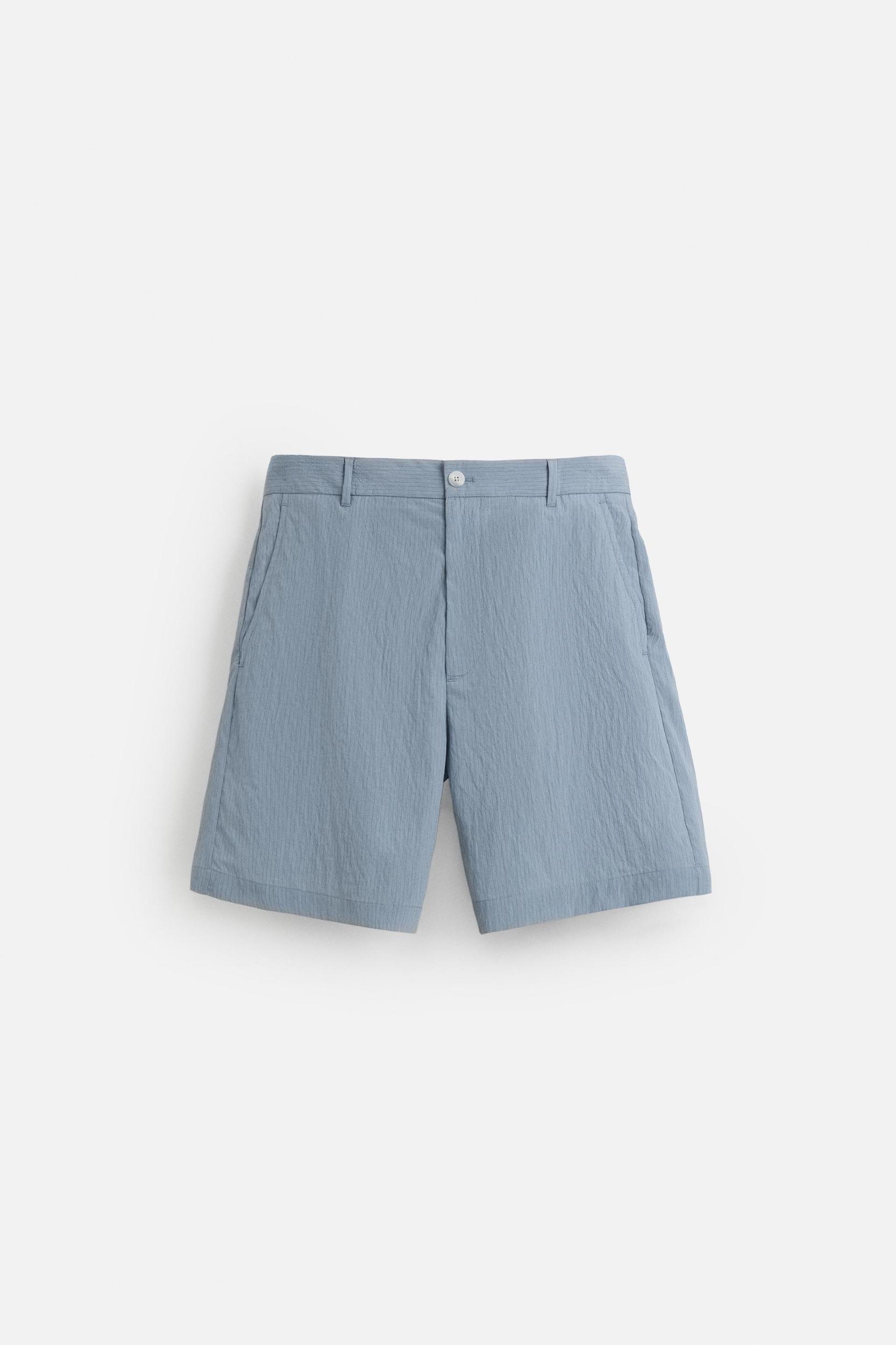 STRIPED CRINKLED EFFECT BERMUDA SHORTS Product Image