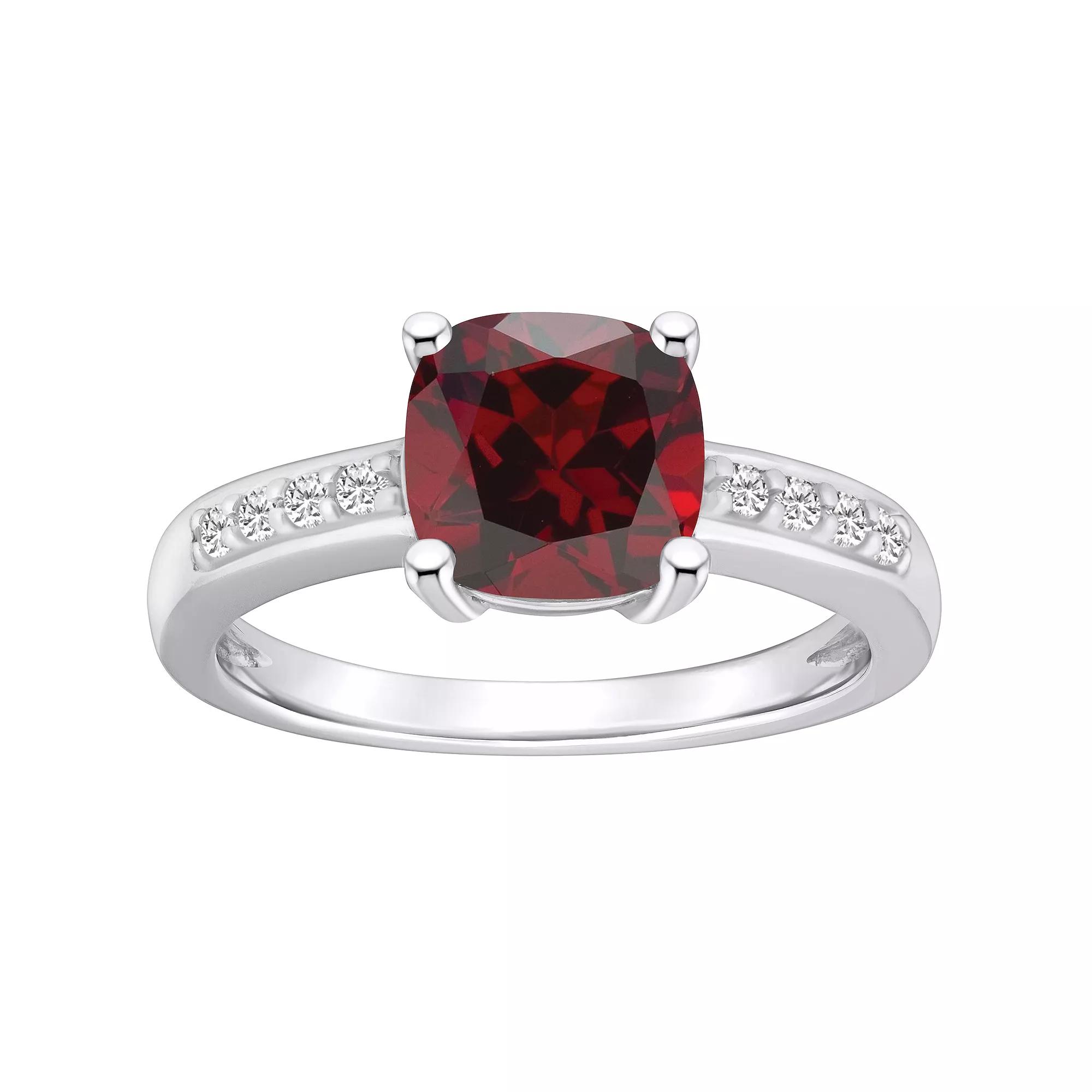 Alyson Layne 14k White Gold Cushion Garnet & 1/8 Carat T.W. Diamond Ring, Women's, Size: 7 Product Image