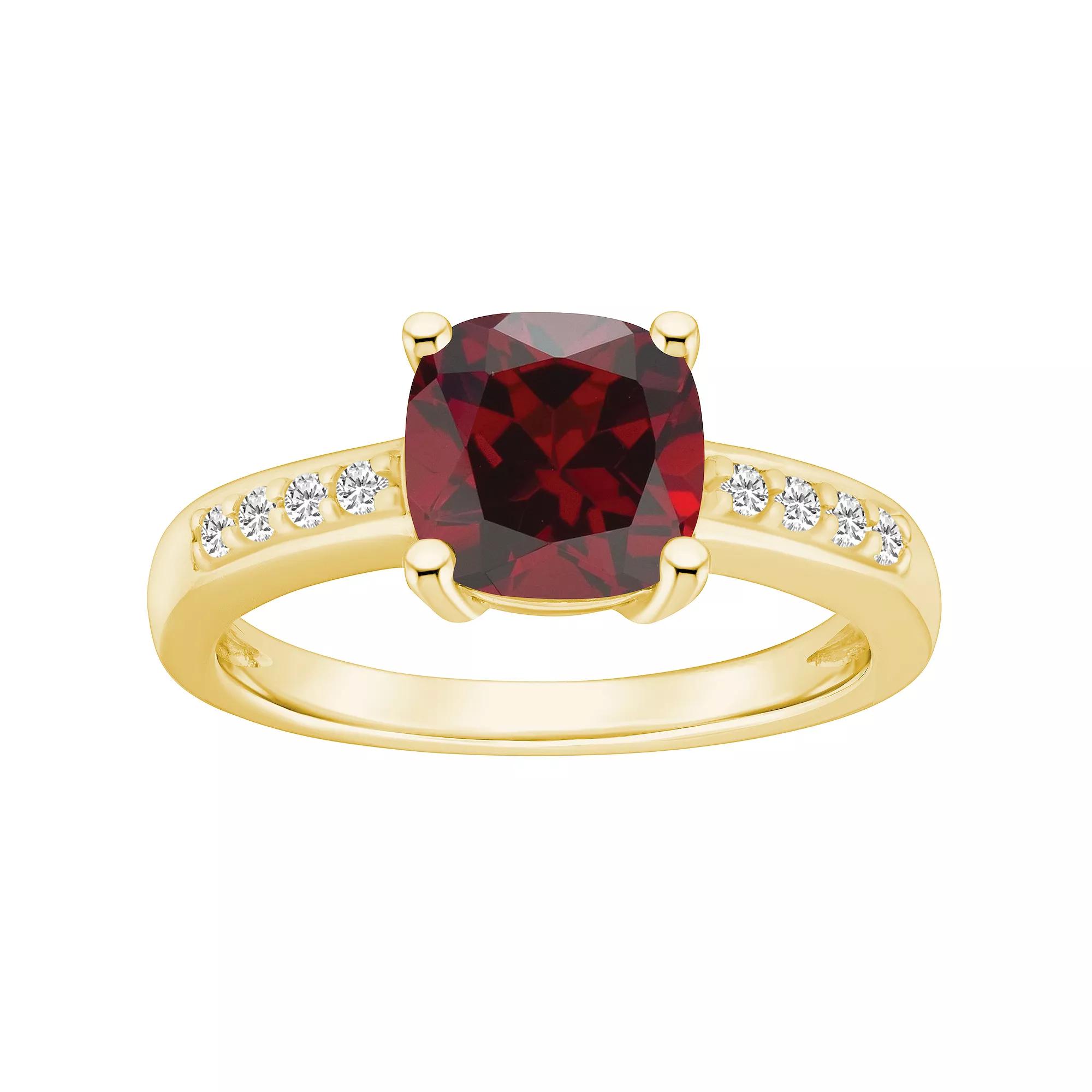 Alyson Layne 14k Gold Cushion Garnet & 1/8 Carat T.W. Diamond Ring, Women's Product Image