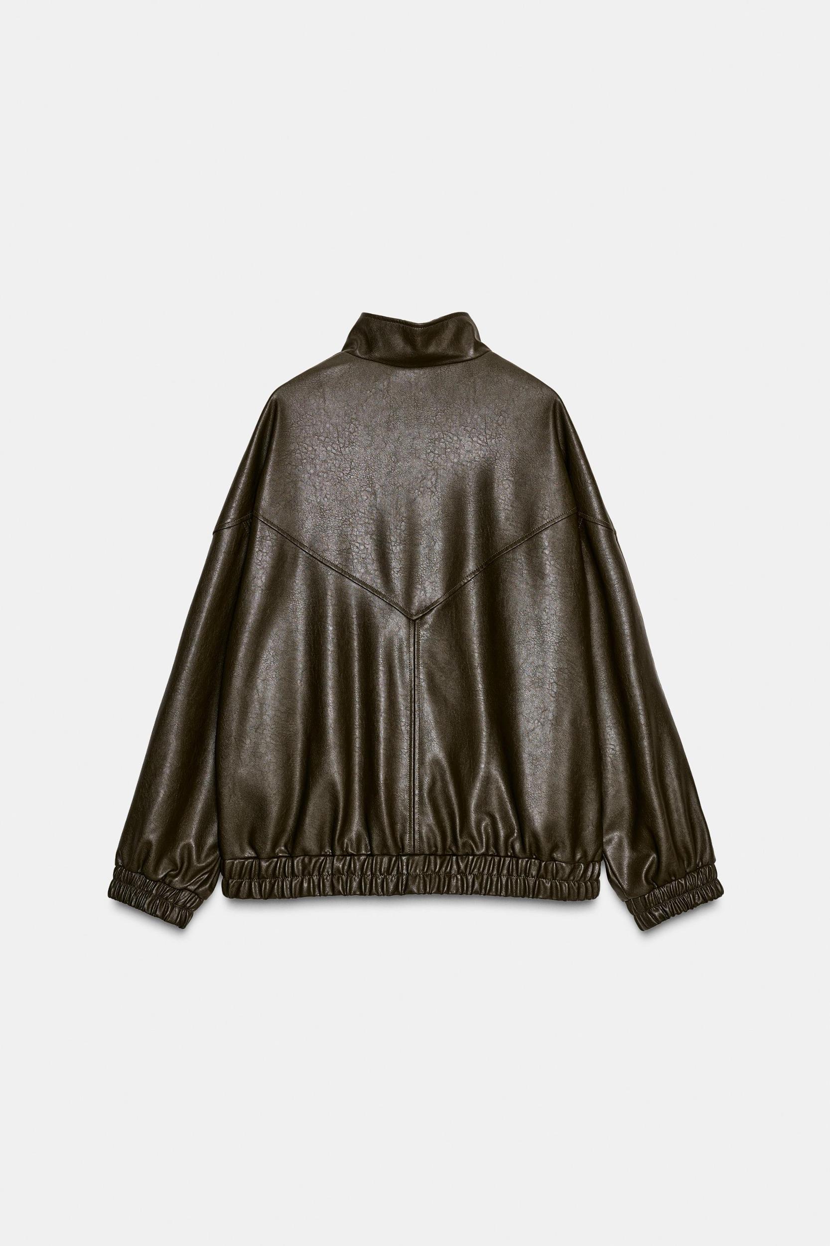 FAUX LEATHER HIGH COLLAR BOMBER JACKET Product Image
