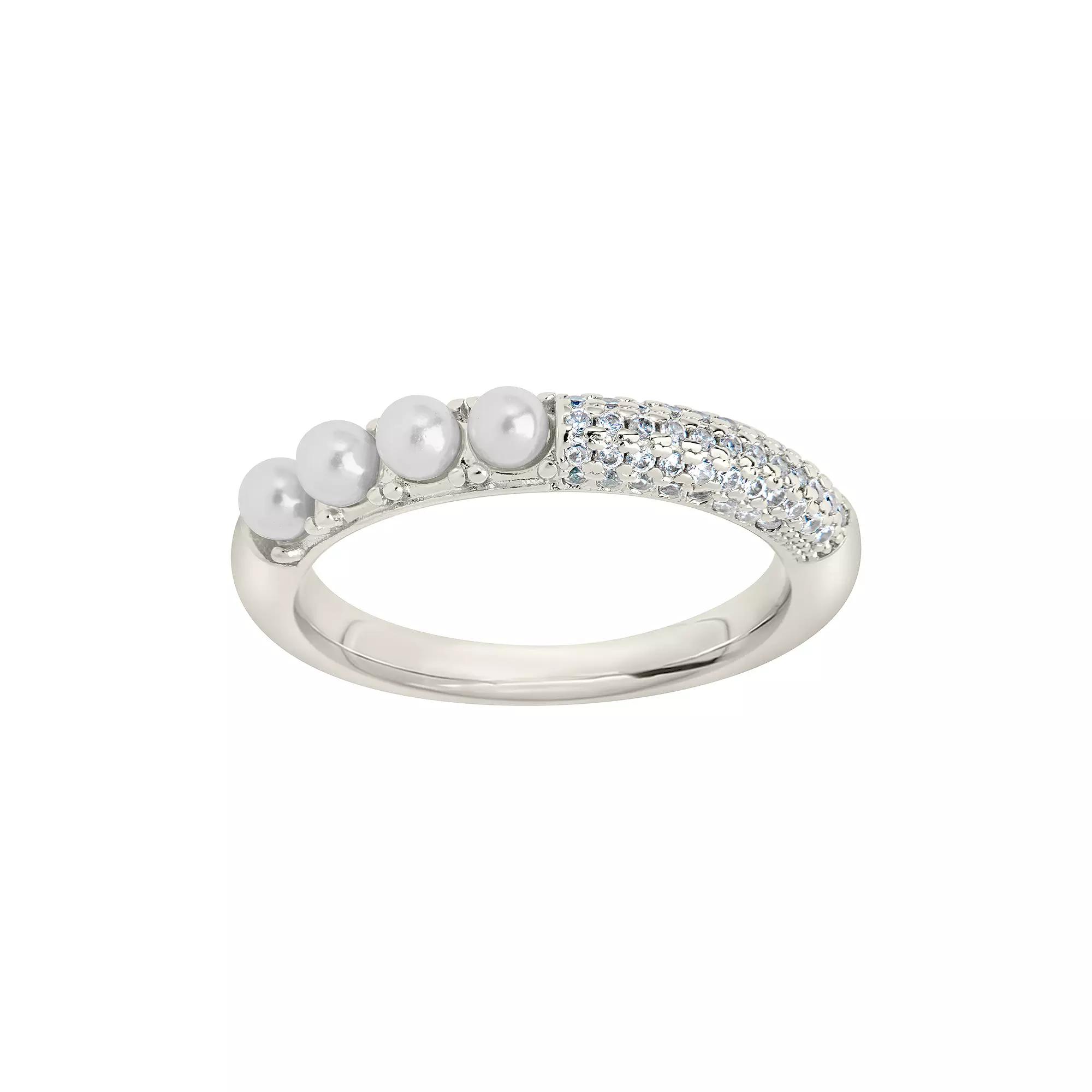 MC Collective Faux Pearl Evelyn Ring, Women's, Size: 7, Silver Tone Product Image