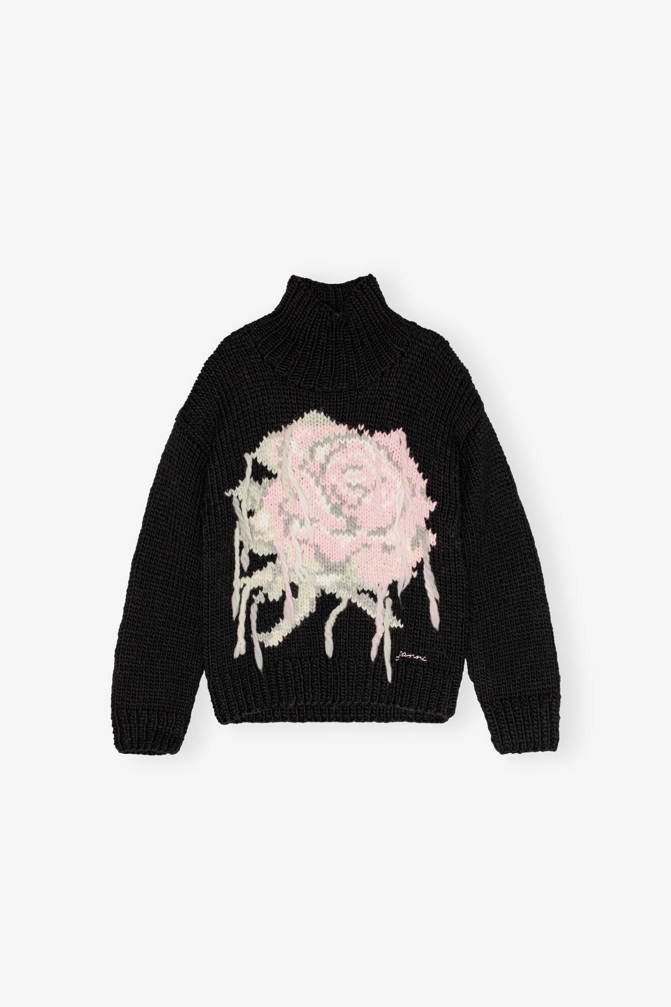 Black Handknit Turtleneck Sweater Product Image