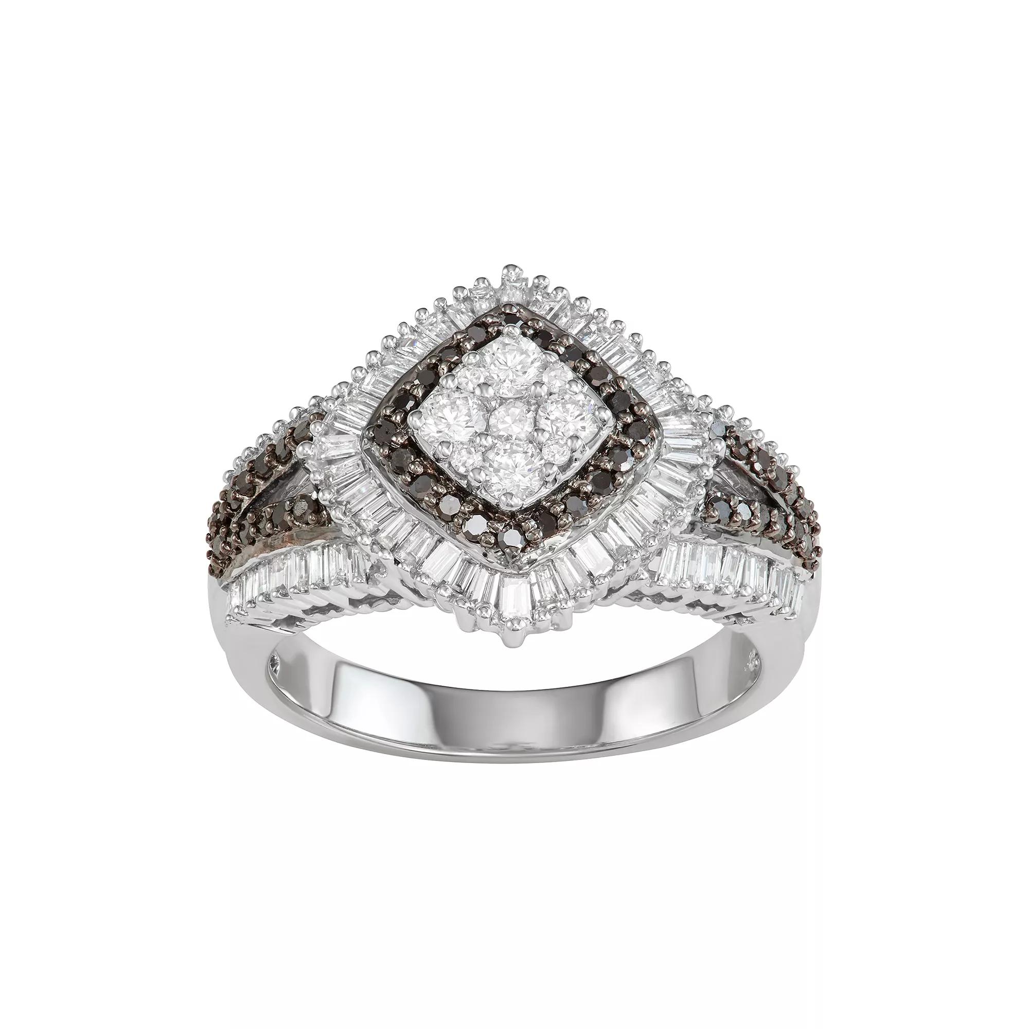 14k White Gold 1 Carat T.W. White & Black Diamond Ring, Women's, Size: 5, 14k Whgold Product Image