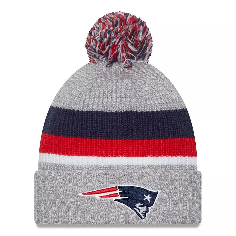 Men's New Era Heather Gray New England Patriots Cuffed Knit Hat with Pom, Grey Product Image