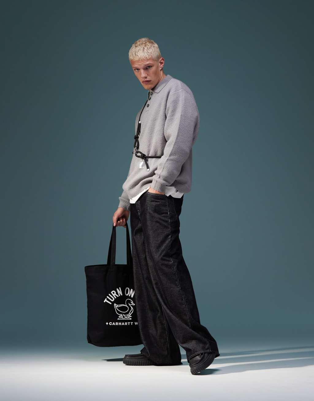 ASOS DESIGN oversized brushed knitted polo in light gray Product Image