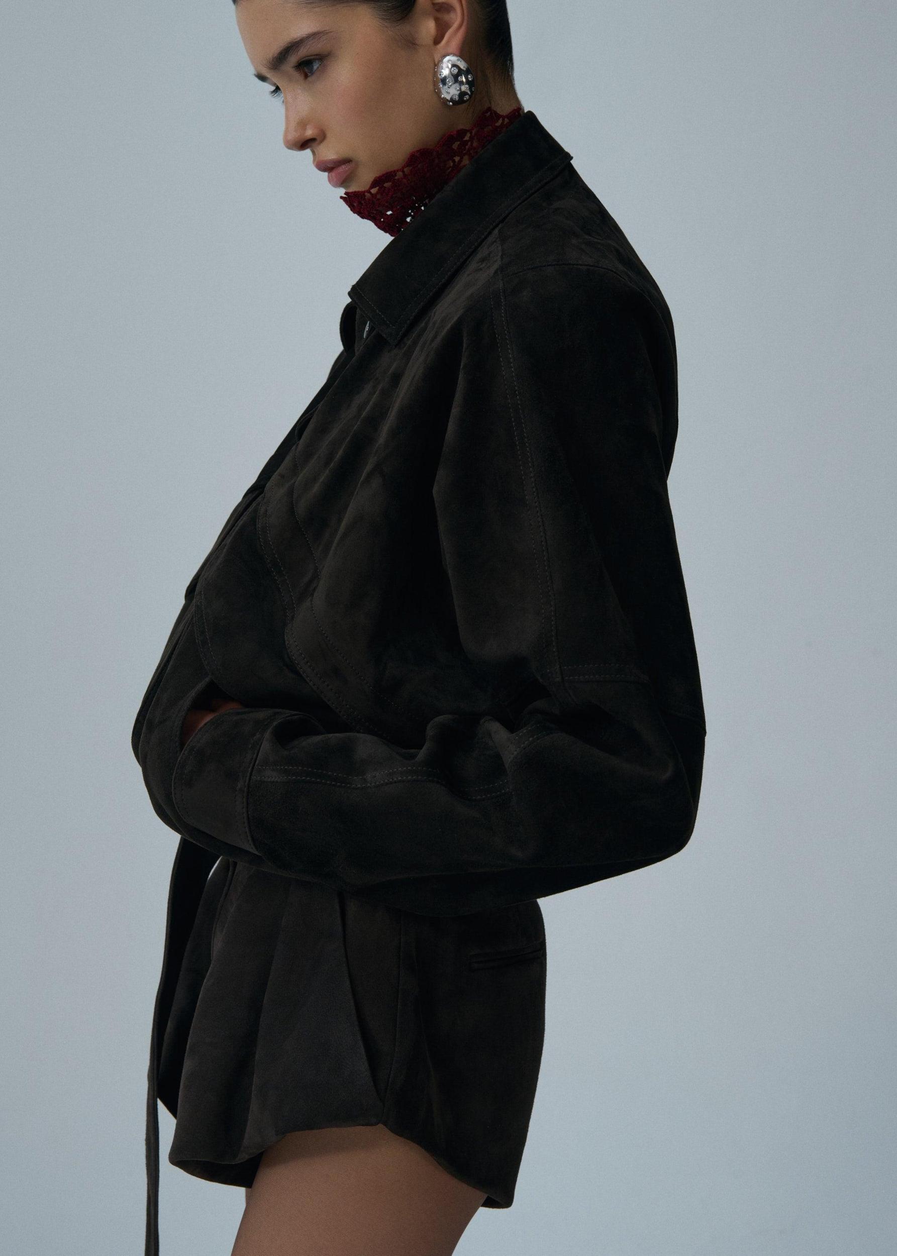 Vintage suede bomber jacket in brown Product Image