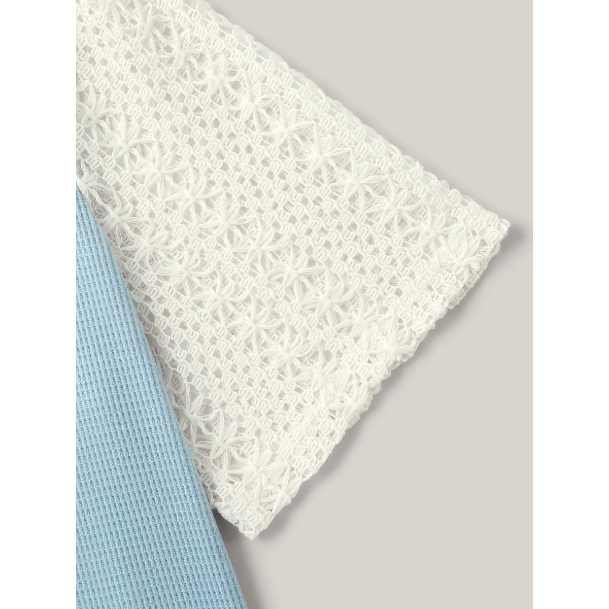 Plus Size Waffle Grid Floral V-Neck T-Shirt Multicolor Women Texture V-neck Casual T-shirts BloomChic 14-16/1X Product Image