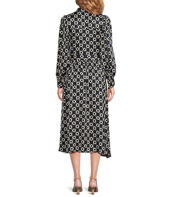 Tara Jarmon Rivoltina Satin Floral Print Notch Collar Long Sleeve Button Front Midi Dress Product Image