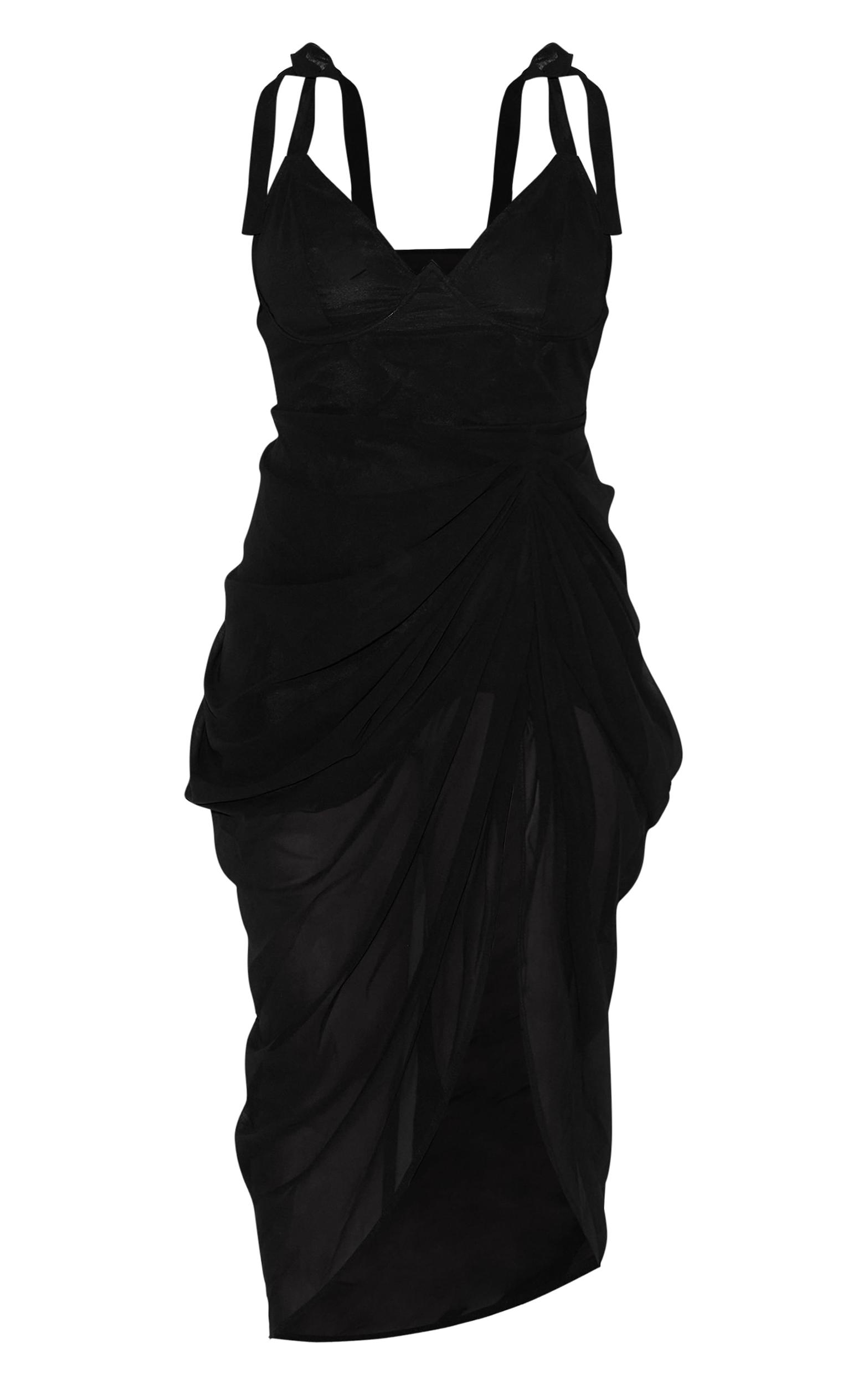 Plus Black Underwire Detail Draped Midi Dress Product Image
