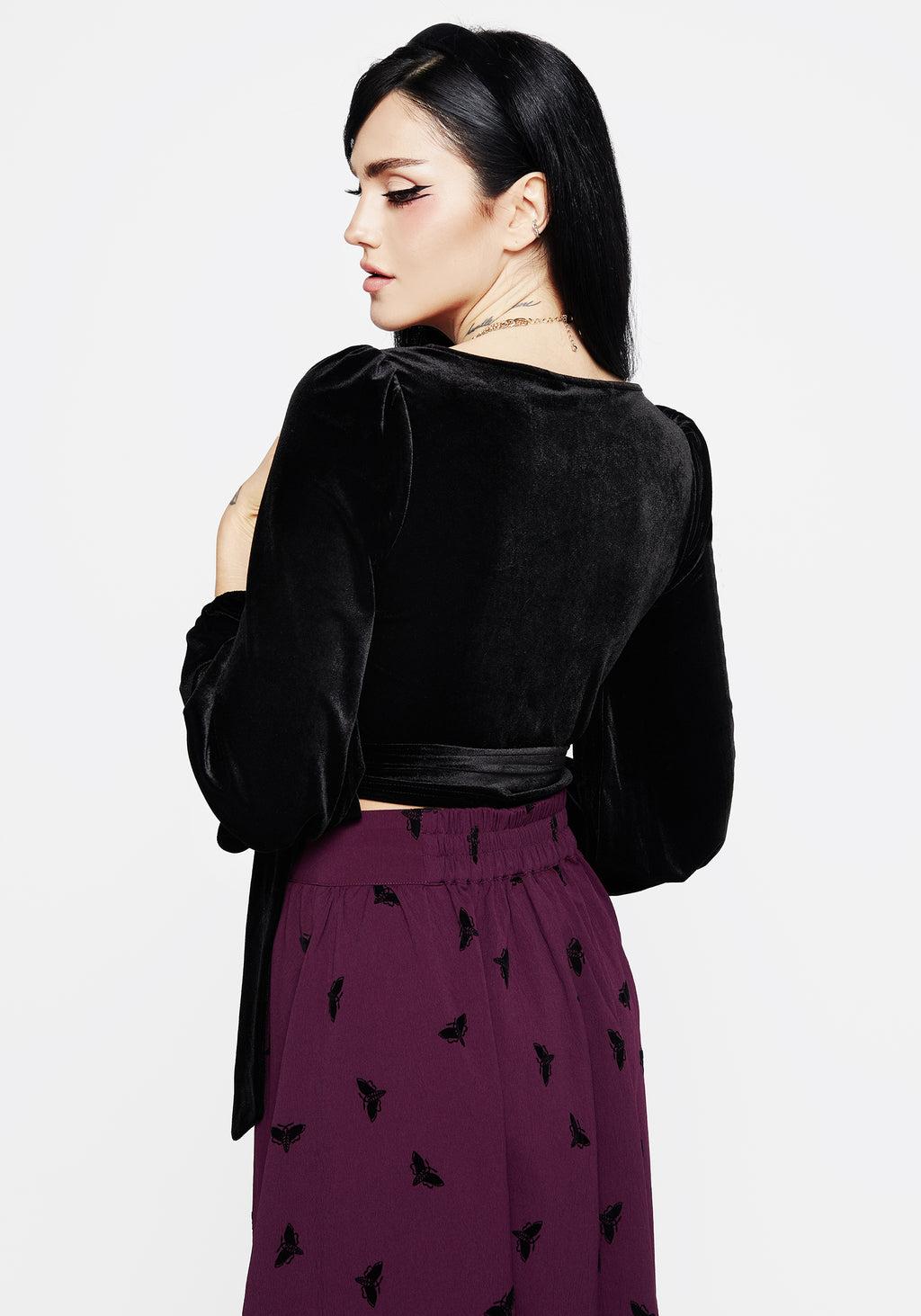 Styx Moth Embroidered Velour Wrap Top Product Image