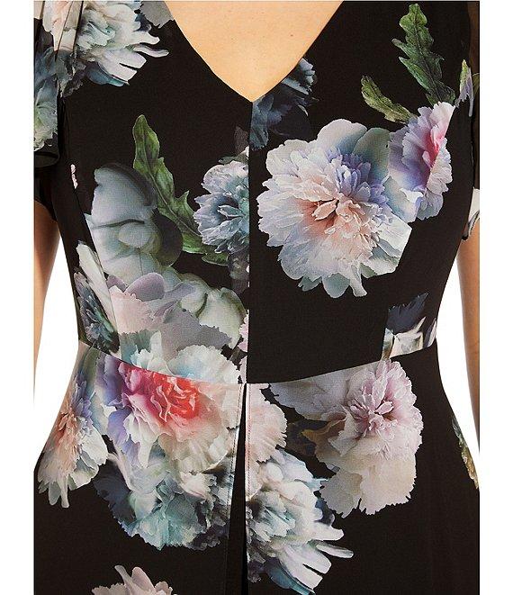 Adrianna Papell Floral Printed V-Neck Flutter Short Sleeve Overlay Jumpsuit Product Image