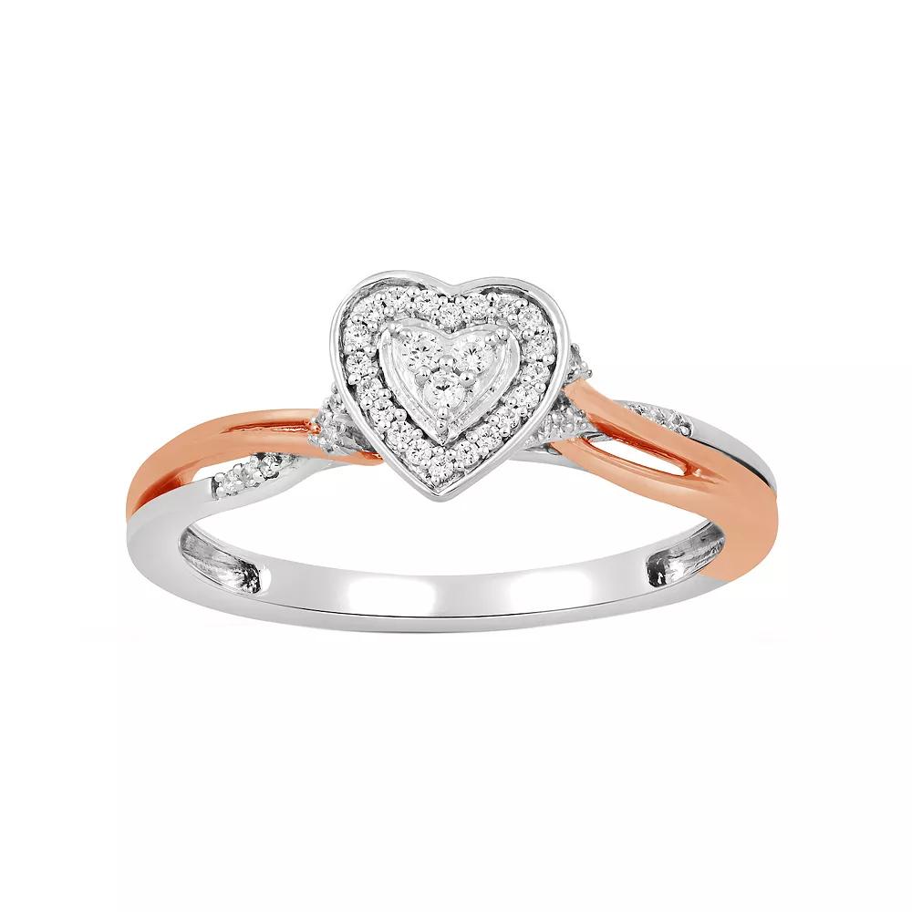 Always Yours 14k Rose Gold Over Silver 1/10 Carat T.W. Diamond Heart Promise Ring, Women's, Size: 7, Two Tone Product Image