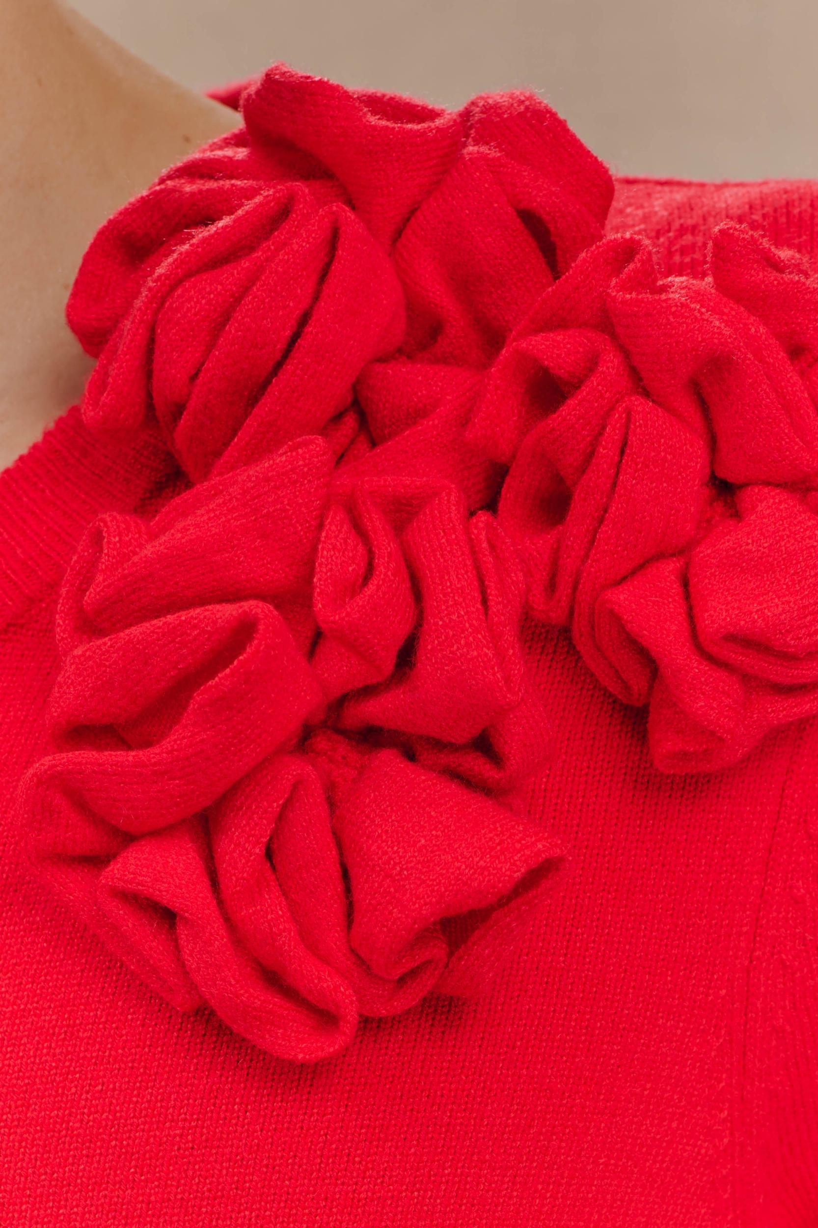 Gianna Knit Cardigan With Flowers - Red Product Image