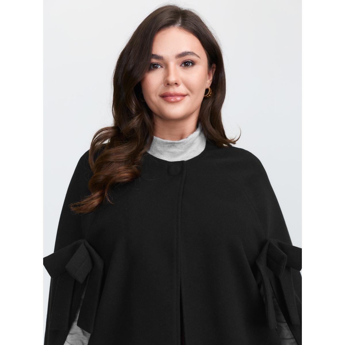 Plus Size Bowknot Cape Style Split Coat Women Black Retro Ladies Elegant Winter Coats BloomChic 12/L Product Image