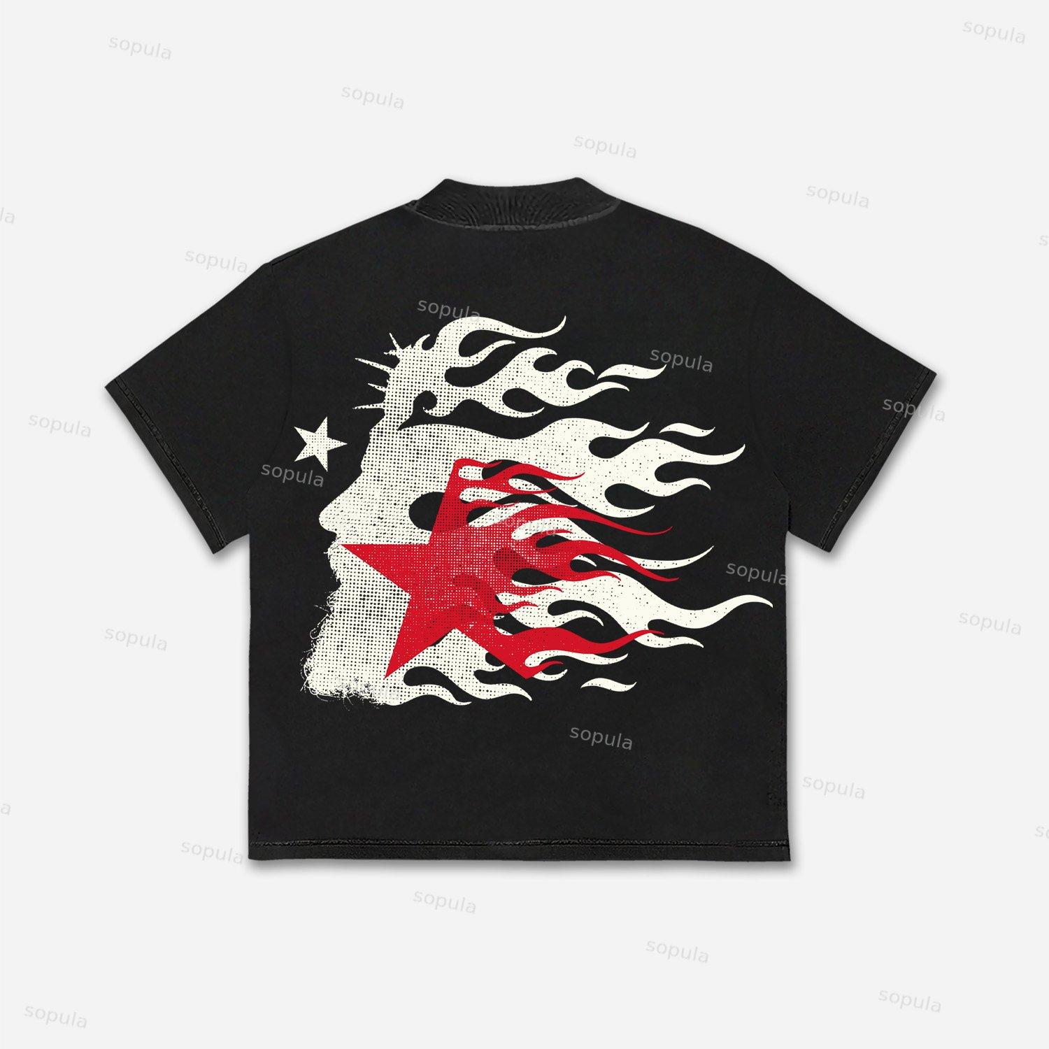 Jesus Flame Silhouette Network Vintage Graphic Cotton T-Shirt Product Image