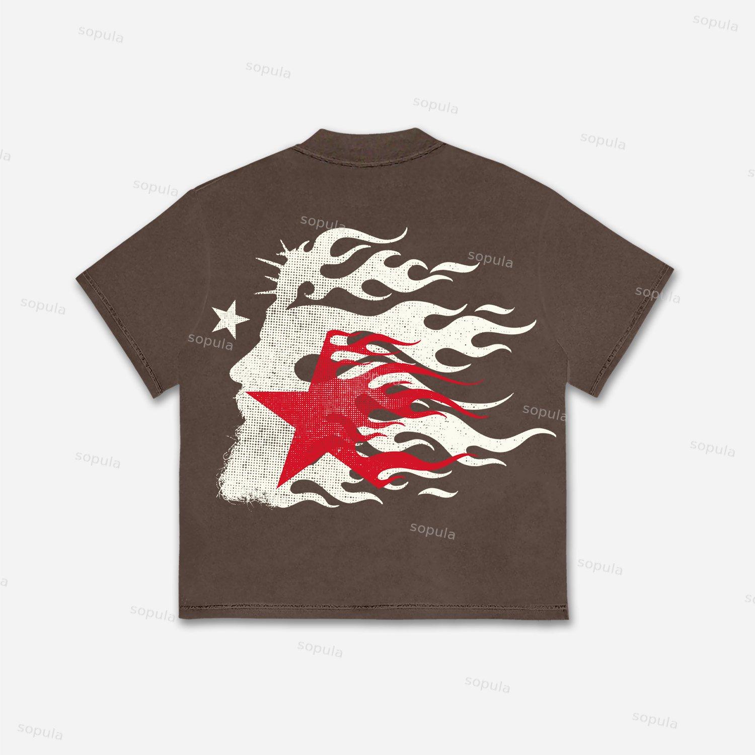 Jesus Flame Silhouette Network Vintage Graphic Cotton T-Shirt Product Image