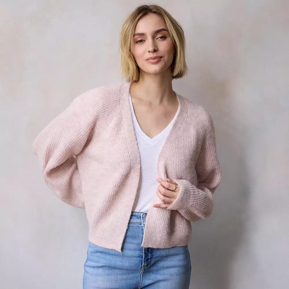 Petite LC Lauren Conrad Open Front Cropped Cardigan, Women's, Size: XL Petite, Soft Pink Product Image