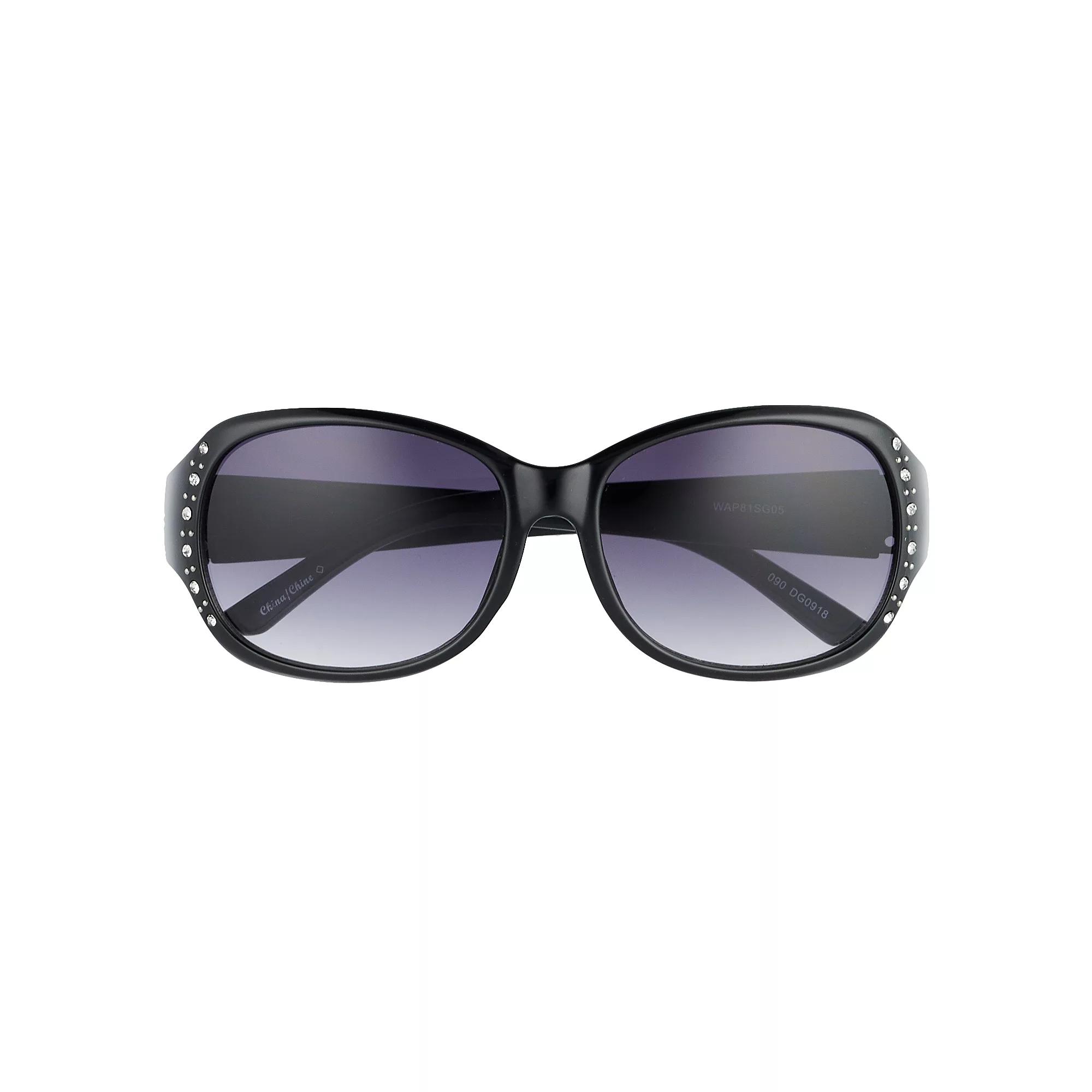 Women's Nine West 58mm Rectangle Sunglasses with Simulated Crystal & Stud Details, Black Product Image