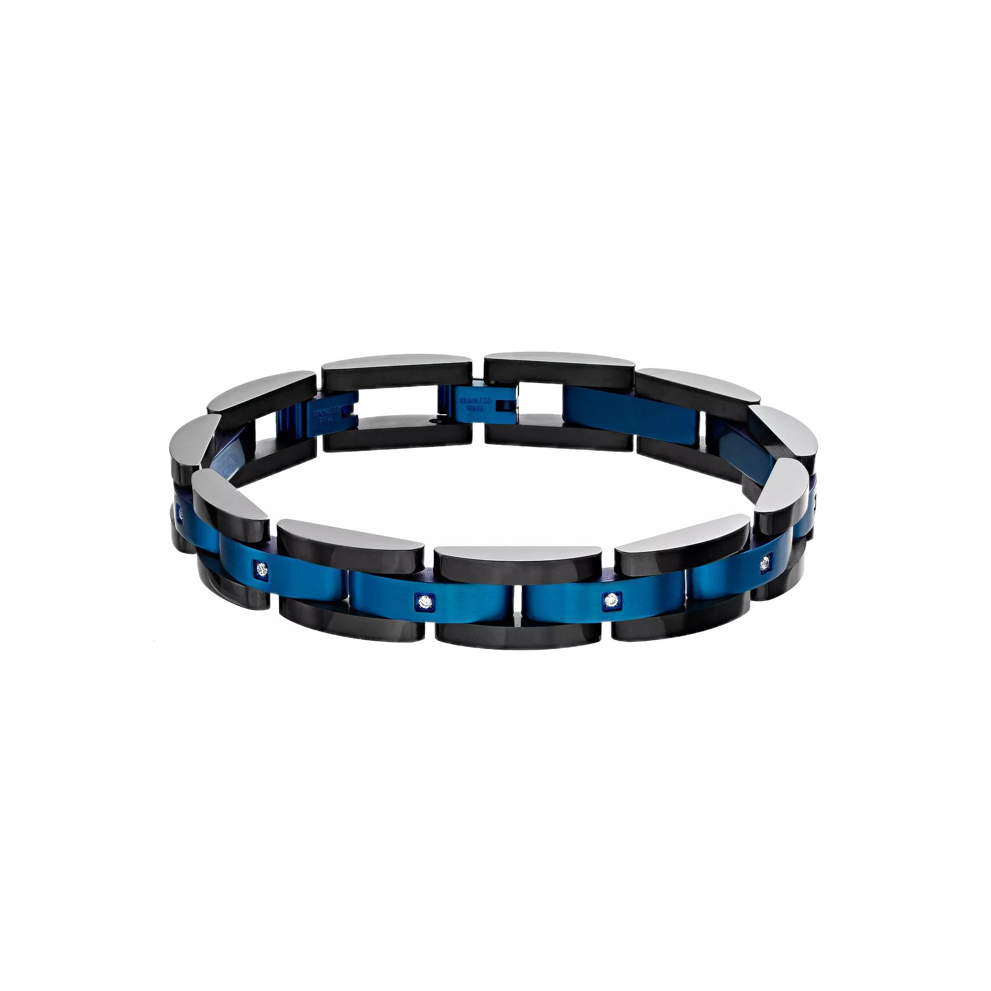 Diamond Brilliance Men's Black & Blue Stainless Steel 1/10 Carat T.W. Black Lab-Created Diamond Bracelet, Size: 9", Multi Product Image