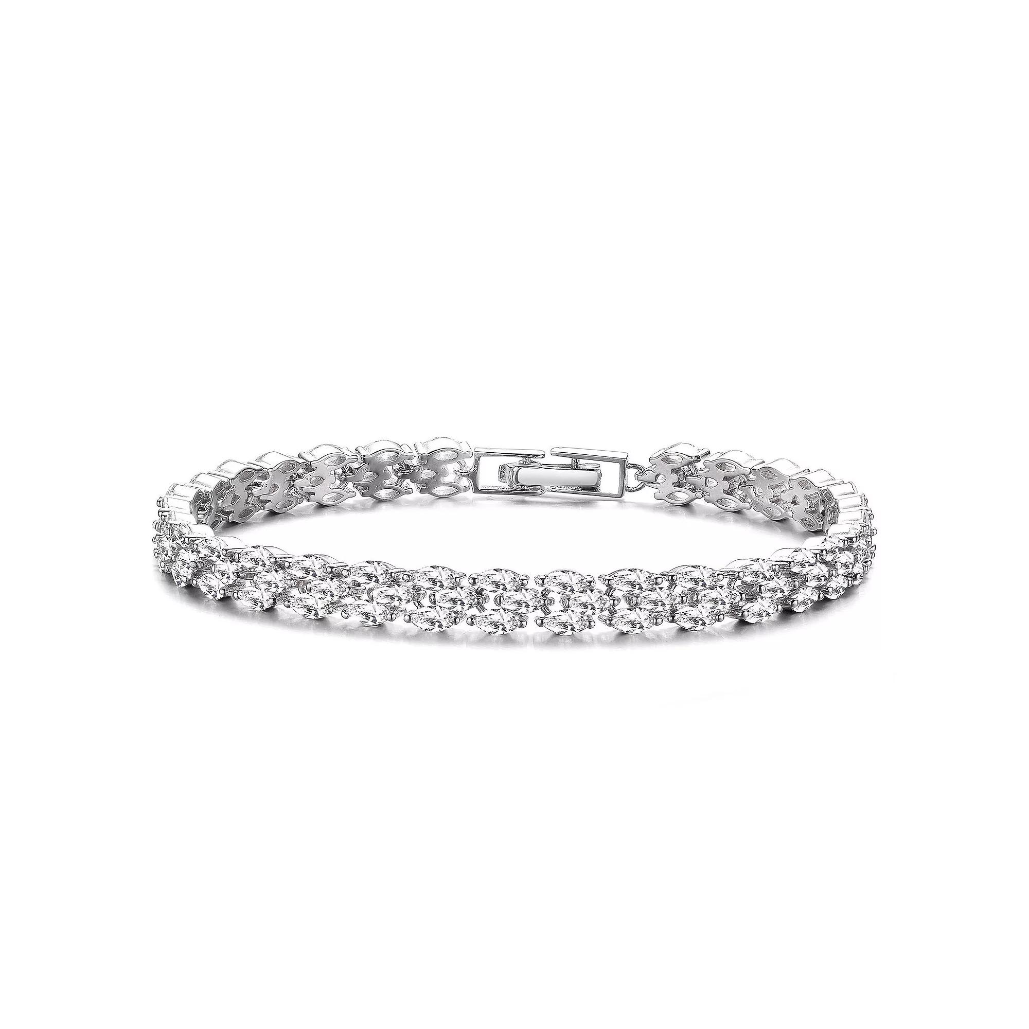 Sterling Silver Marquise-Cut Cubic Zirconia Three-Row Horizontal Bracelet, Womens Product Image