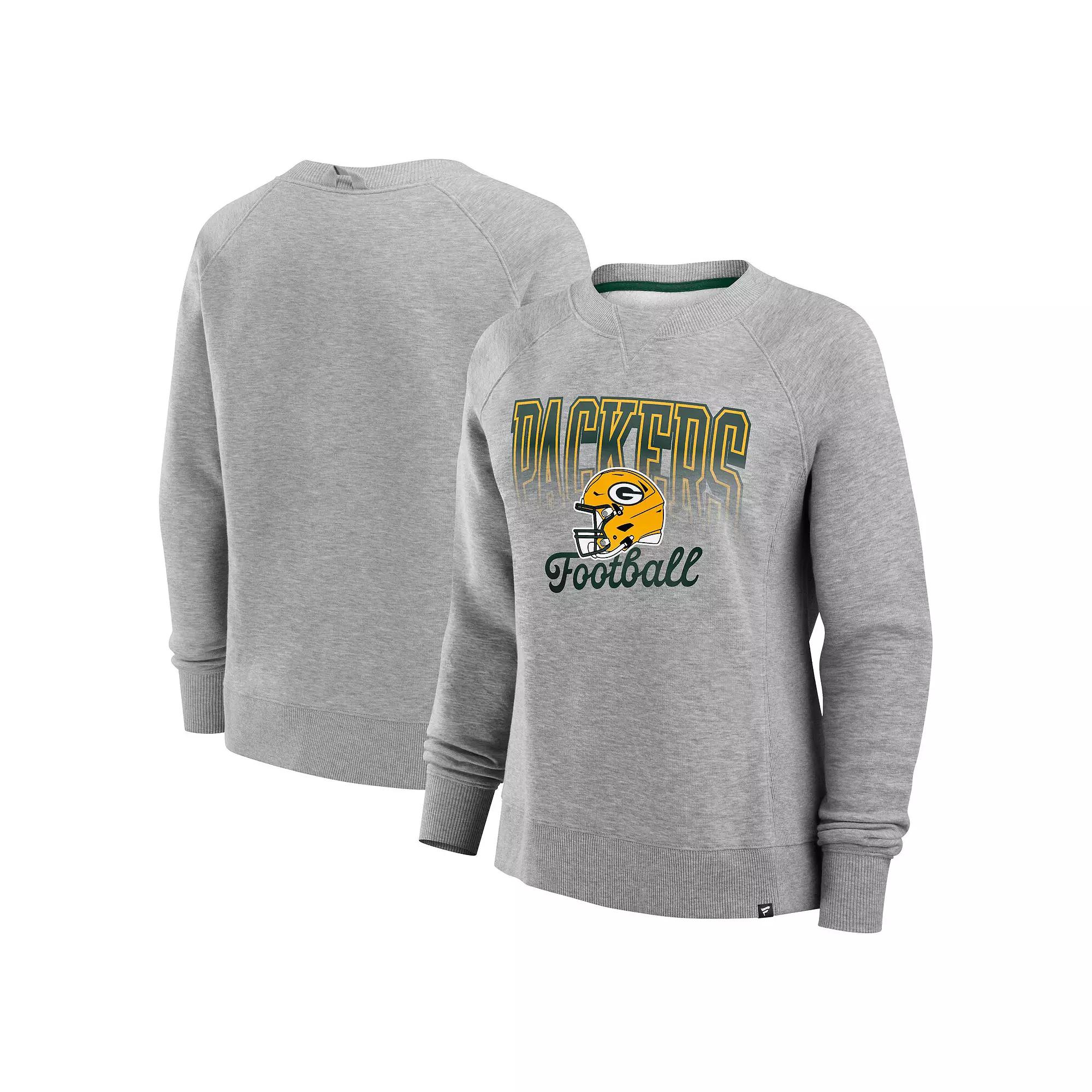Women's Fanatics Heather Gray Green Bay Packers Hit Hard Fleece Pullover Sweatshirt, Size: Large, Grey Product Image