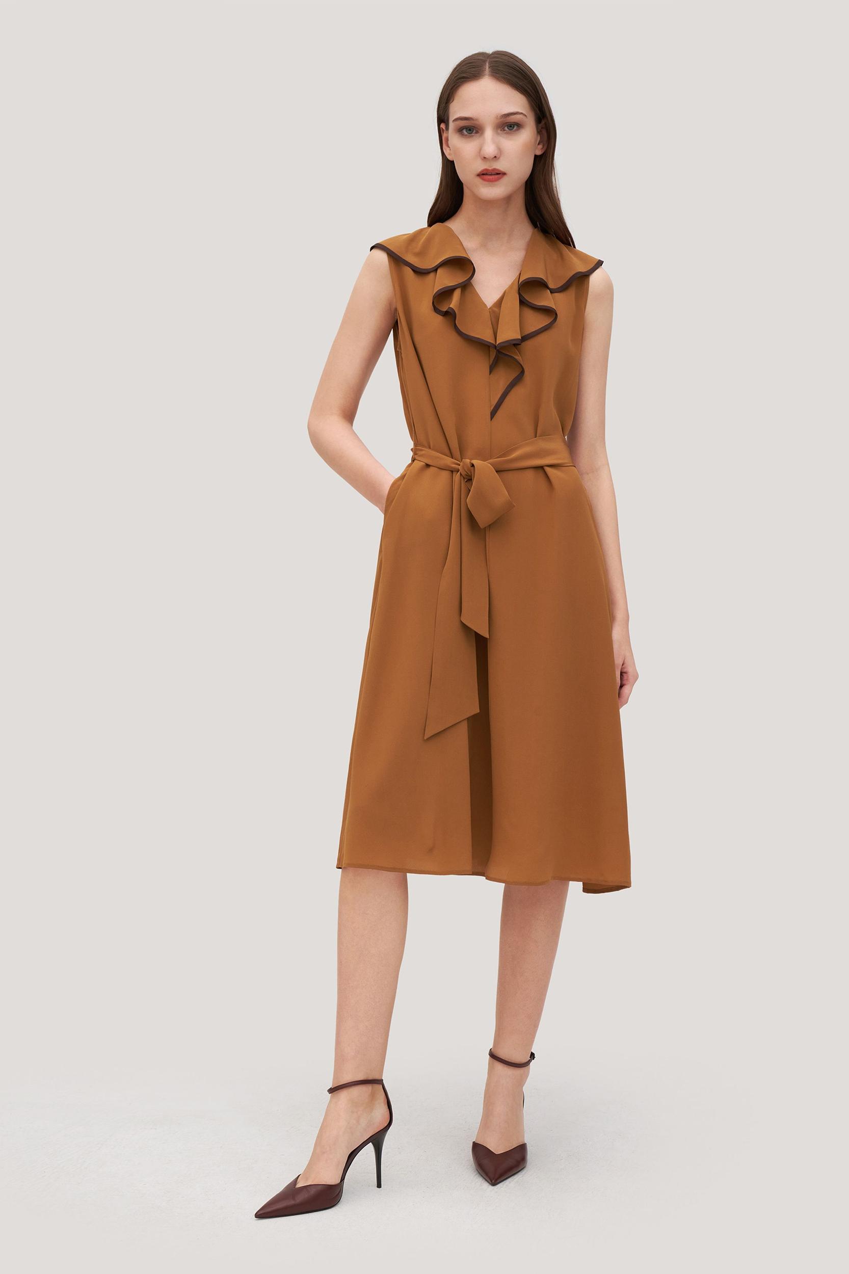 V-Neck Sleeveless Silk Orchid Dress Product Image