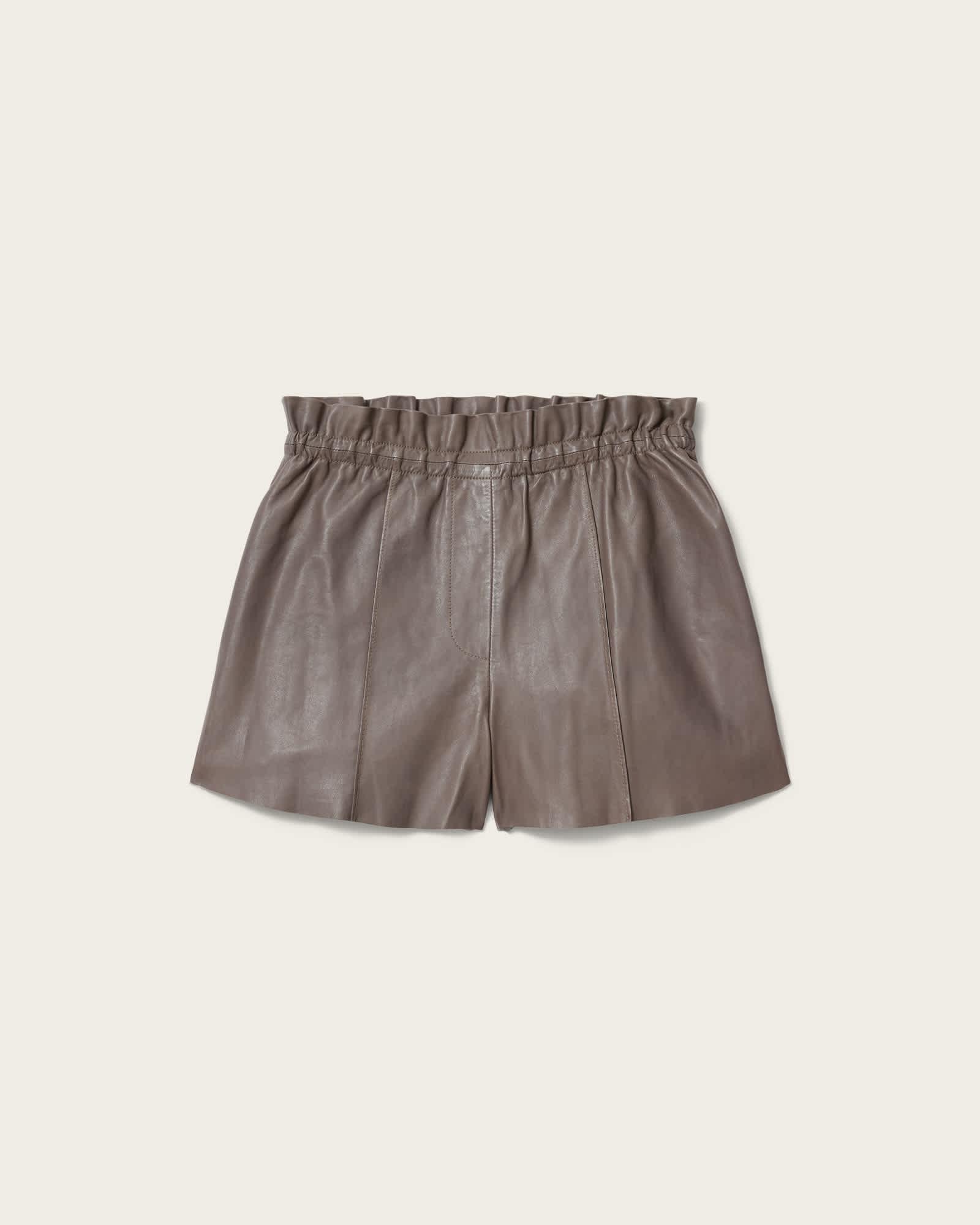 Fran High Rise Leather Shorts MOLE BROWN | ALLSAINTS US Product Image