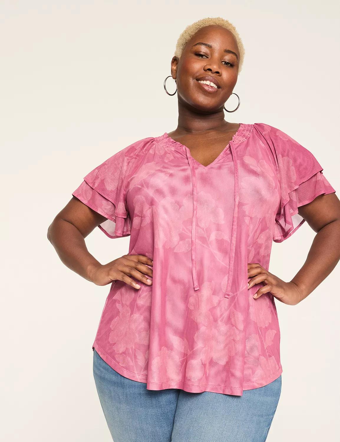 Mesh Smocked Tie-Neck Top Product Image