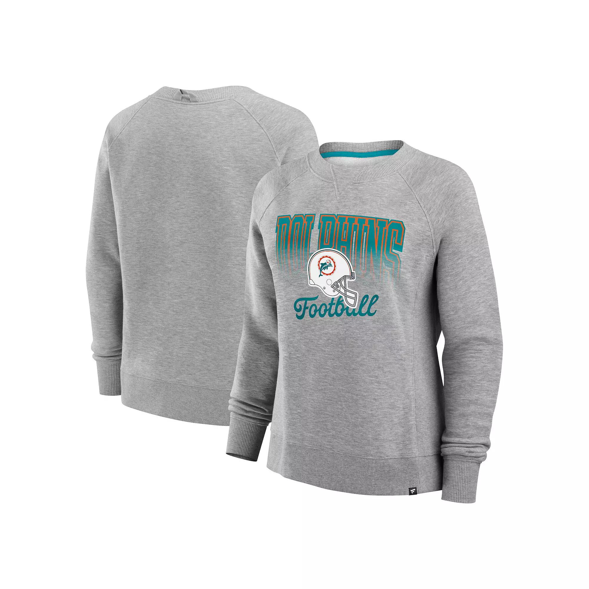 Women's Fanatics Heather Gray Miami Dolphins Hit Hard Fleece Pullover Sweatshirt,  Product Image