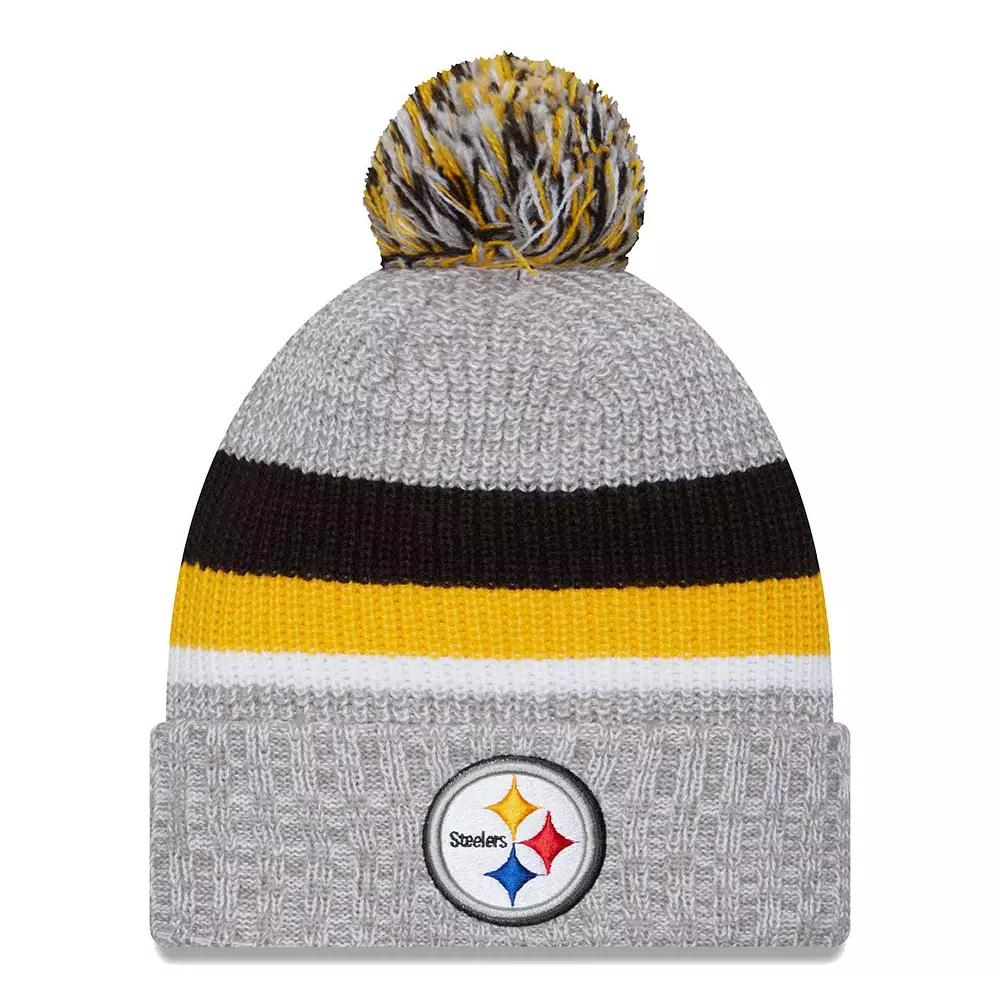Men's New Era Heather Gray Pittsburgh Steelers Cuffed Knit Hat with Pom, Grey Product Image