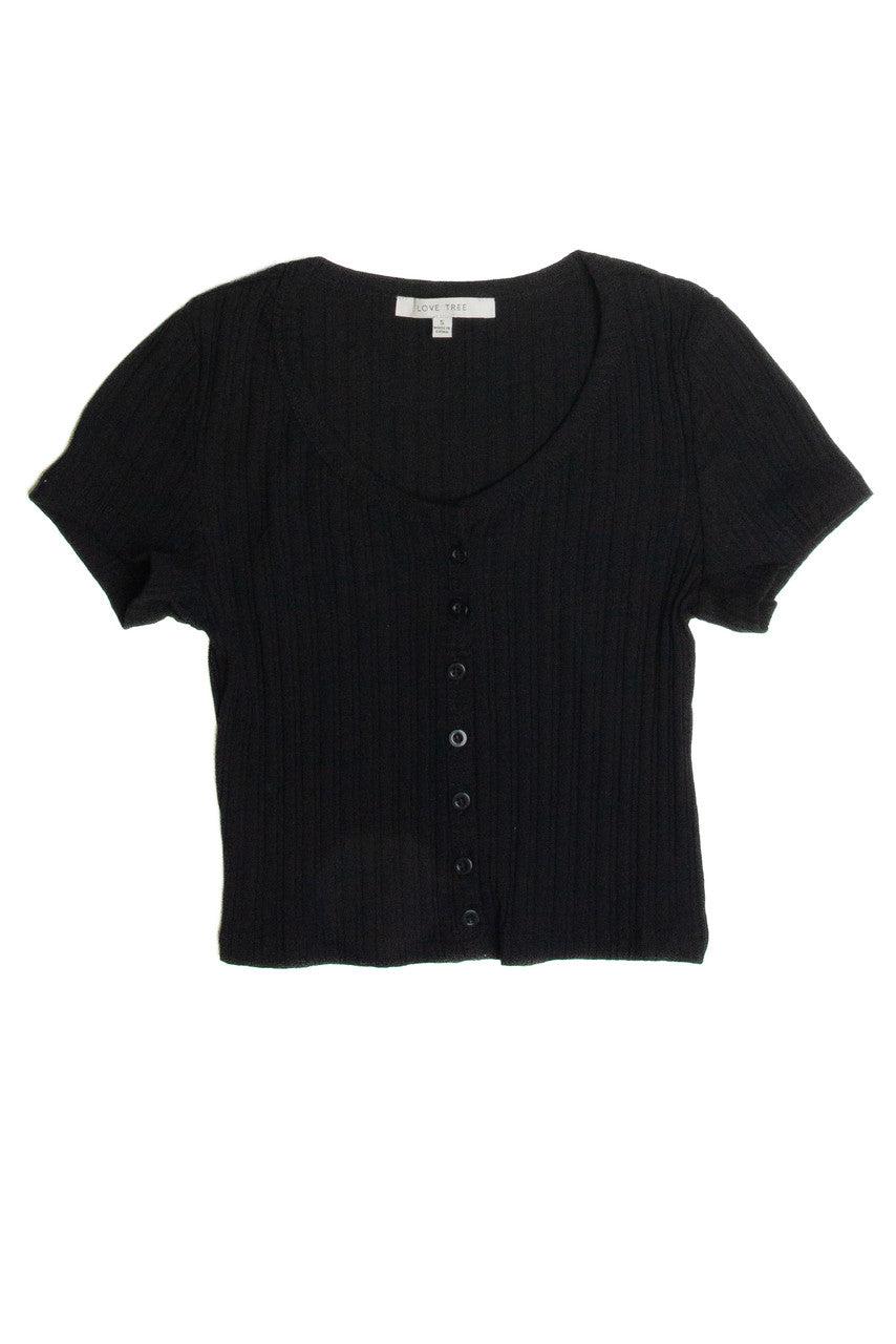 Black Button Down Crop Tee Product Image