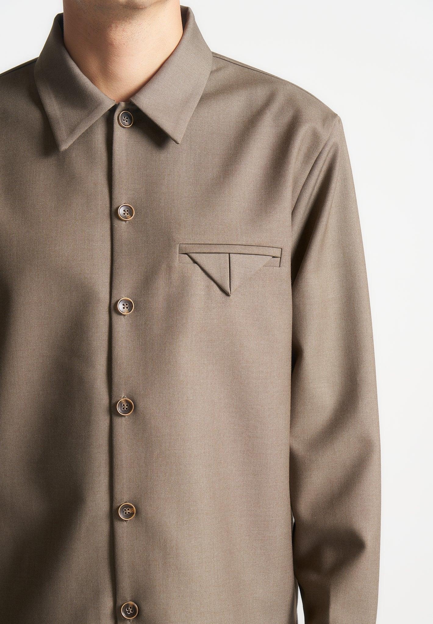 Leo - Hatched Tailored Long Sleeve Overshirt - Khaki Male Product Image