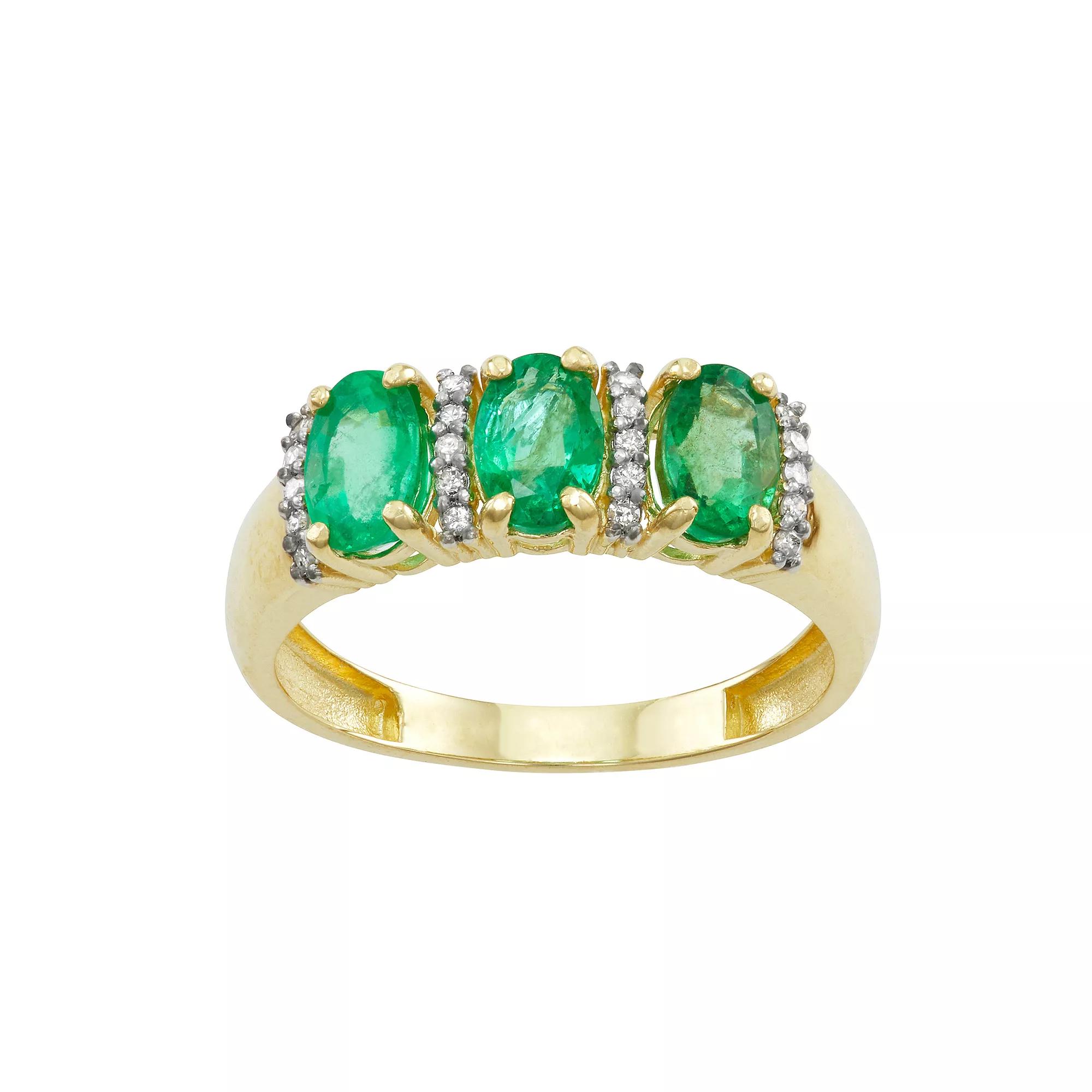 Tiara 10k Gold Gemstone & 1/10 Carat T.W. Diamond 3-Stone Ring, Women's, Green Product Image