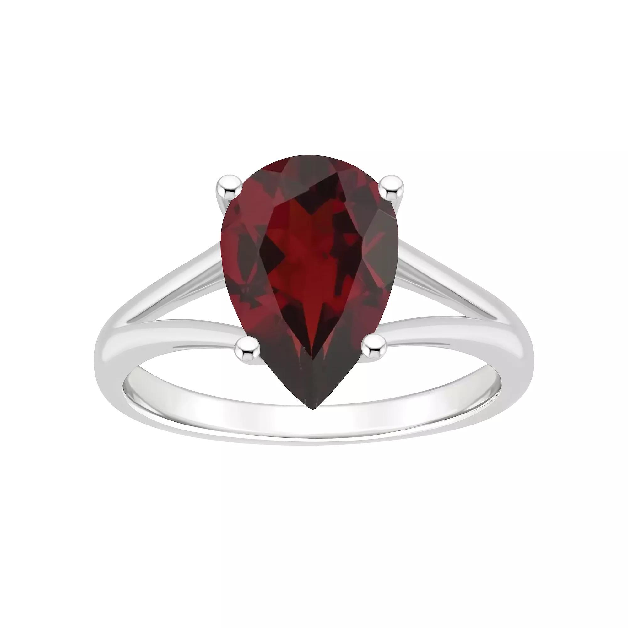 Alyson Layne Sterling Silver 12 mm x 8 mm Pear Shape Gemstone Split Shank Solitaire Ring, Women's, Size: 6, Red Product Image