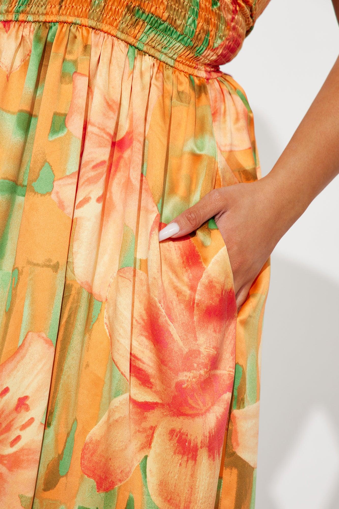 In The Flower Fields Satin Jumpsuit - Orange/combo Product Image