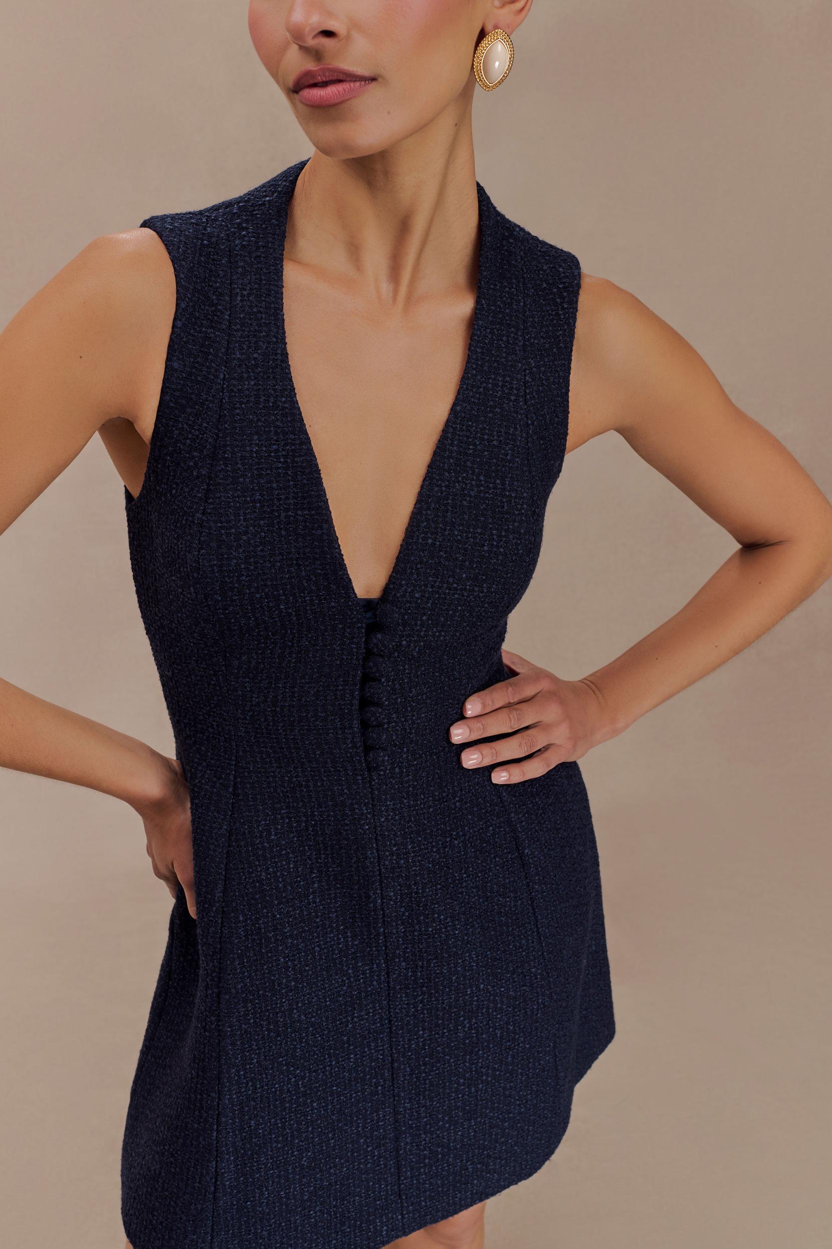 Danna Boucle Mini Dress With Pleats - Midnight Blue Product Image
