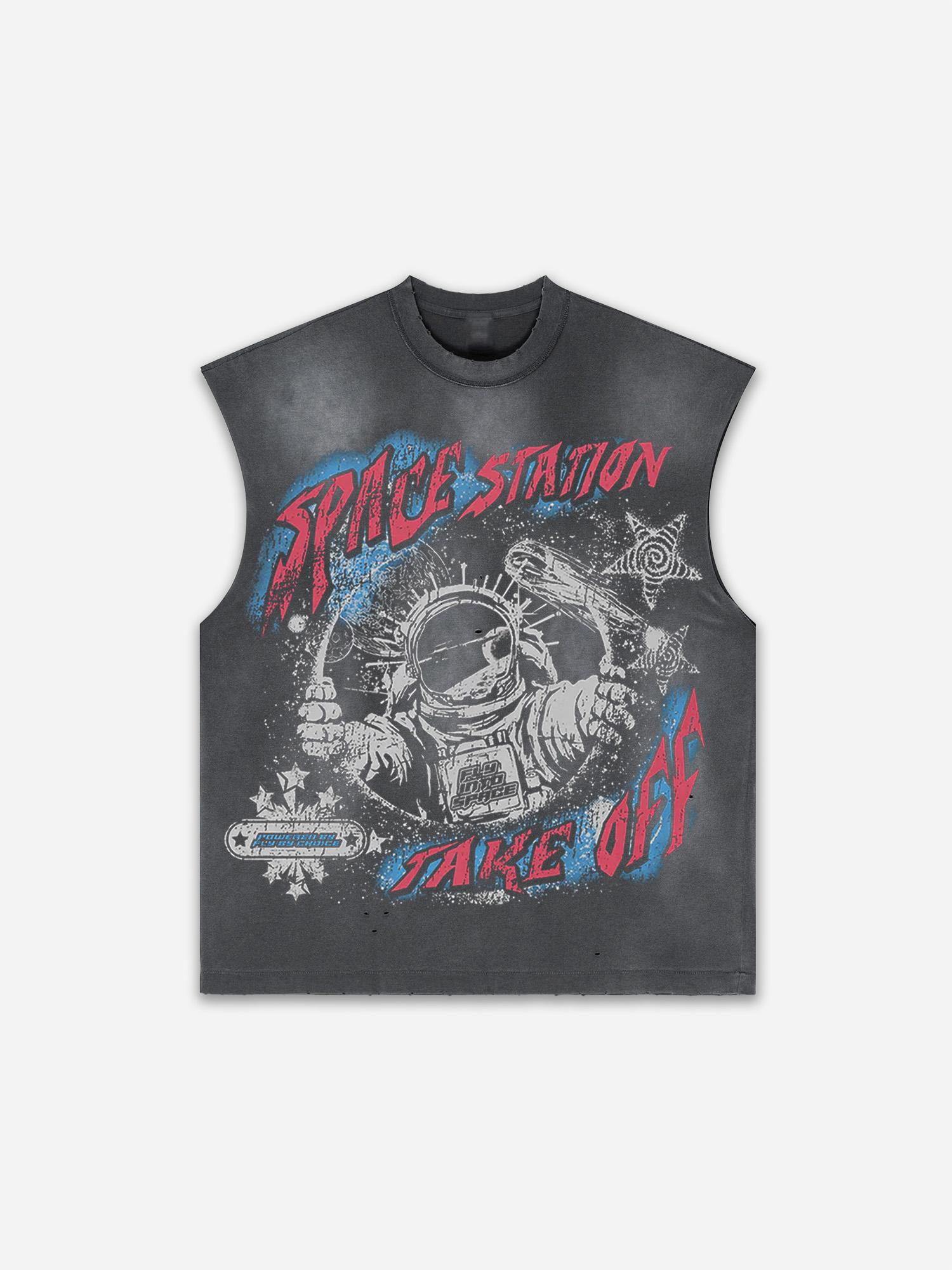 Sopula Men's Fly By Choice X Spacestation Graphic Print Distressed Tank Tops Sleeveless Shirts Product Image