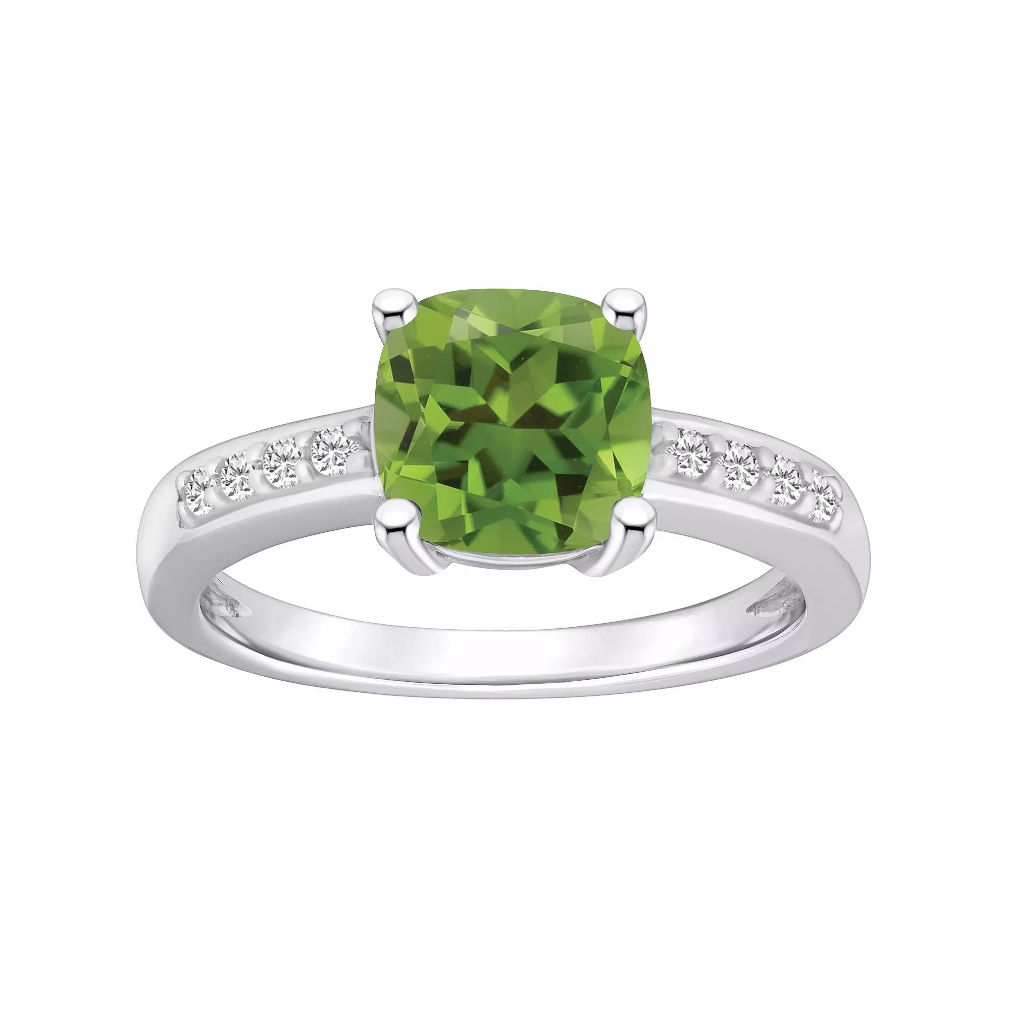 Alyson Layne 14k White Gold Cushion Peridot & 1/8 Carat T.W. Diamond Ring, Women's, Size: 10 Product Image